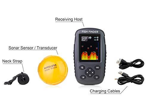 Venterior Venterior Portable Rechargeable Fish Finder Wireless Sonar Sensor Fishfinder Depth Locator with Fish Size, Water Temperature, Bottom Contour, Color Display