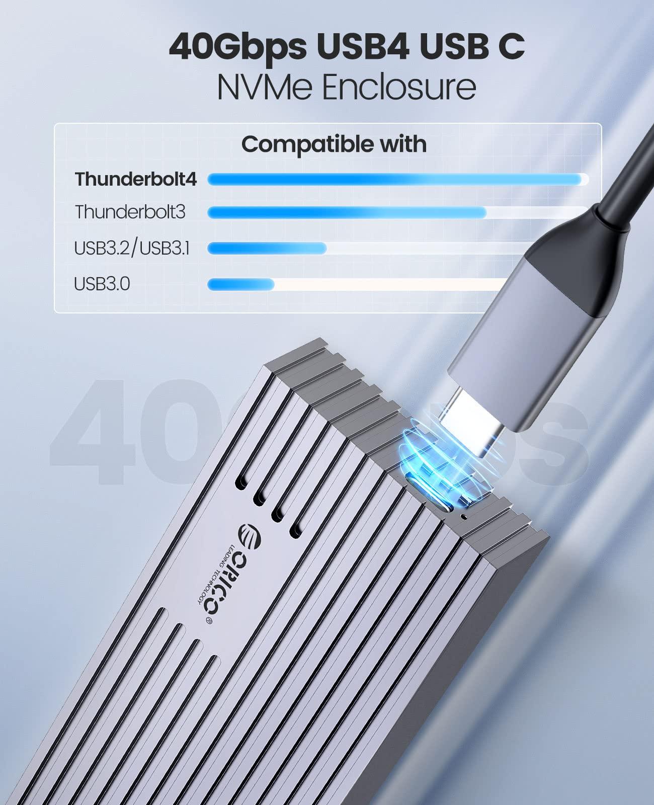 ORICO ORICO 2TB DIY Portable SSD - Up to 3200MB/s - USB-C, O7000 2TB Gen 4.0 SSD with 40Gbps M.2 NVMe Enclousre, Compatible with Thunderbolt4/USB4-M234-GY