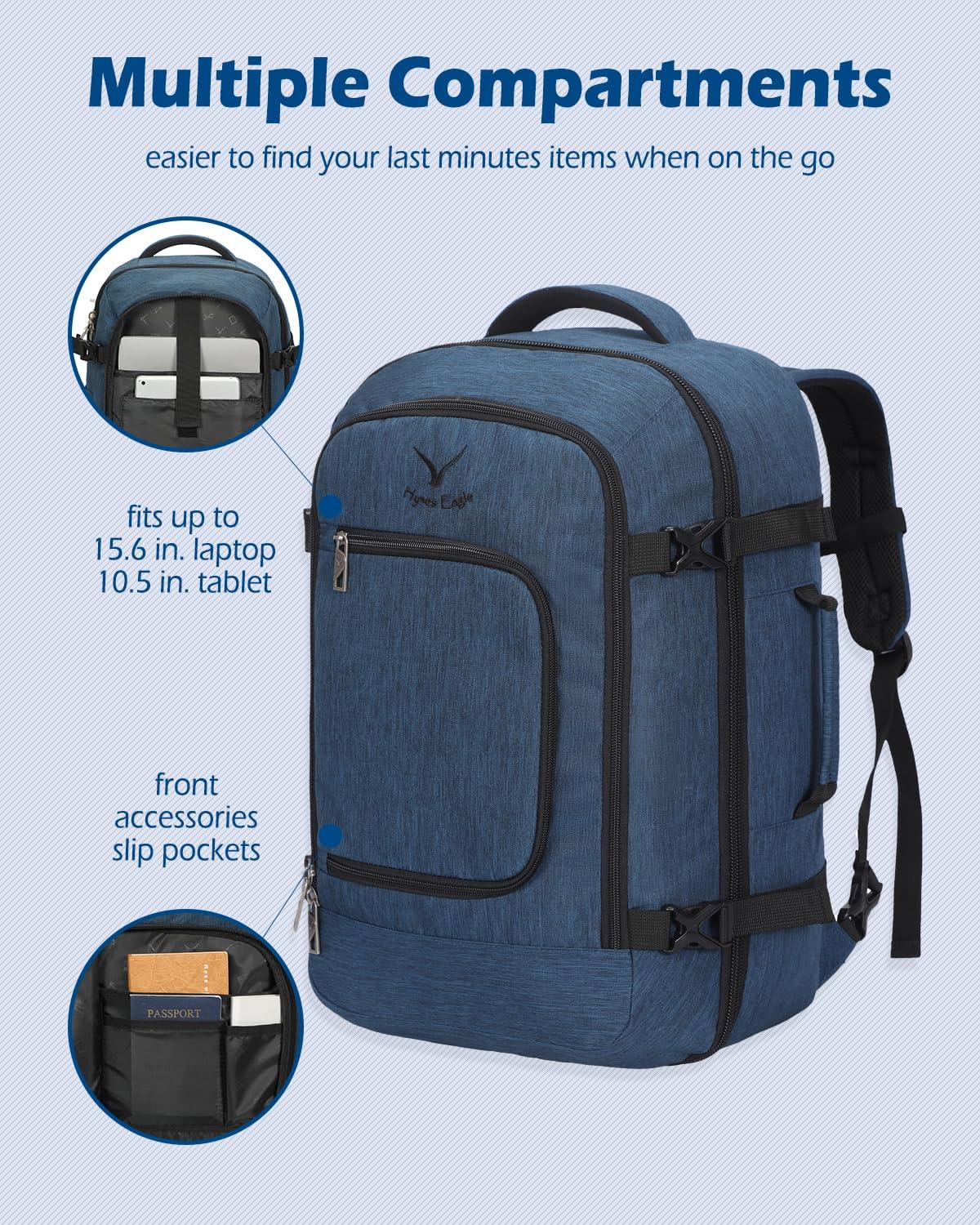 Hynes Eagle Hynes Eagle Travel Backpack 40L Flight Approved Carry on Backpack Men Large Cabin Weekender Laptop Backpack Women 15.6 inches Blue with Waist Pack Green