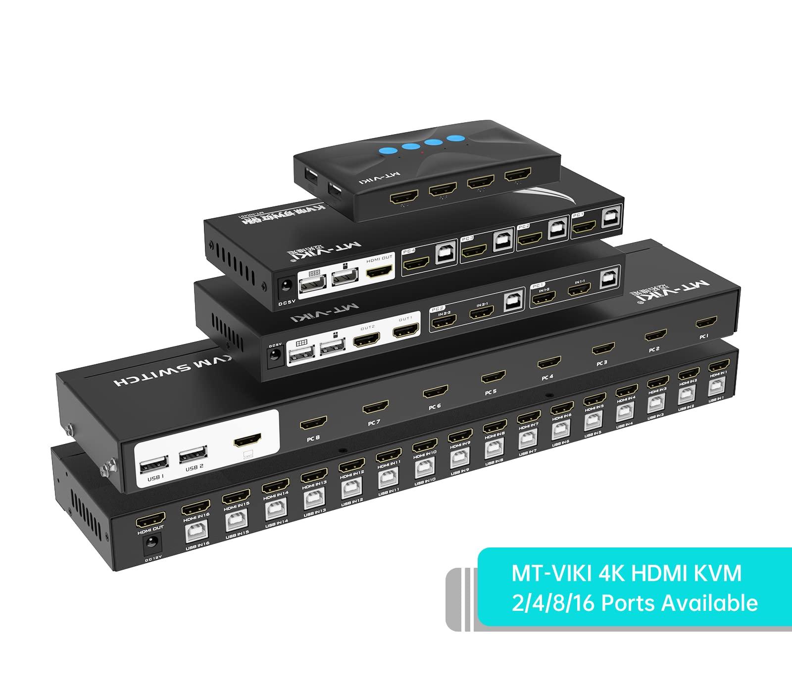MT-VIKI MT-VIKI 4K 16 Port KVM Switch HDMI, 4K@30Hz Rack Mount KVM Console w/16 Cables + 4 USB 2.0 Devices + IR Remote, Support EDID Storage, HDMI 1.4, HDCP 1.4 for 16 Computers/Servers, Fit 1U 19'' Rack