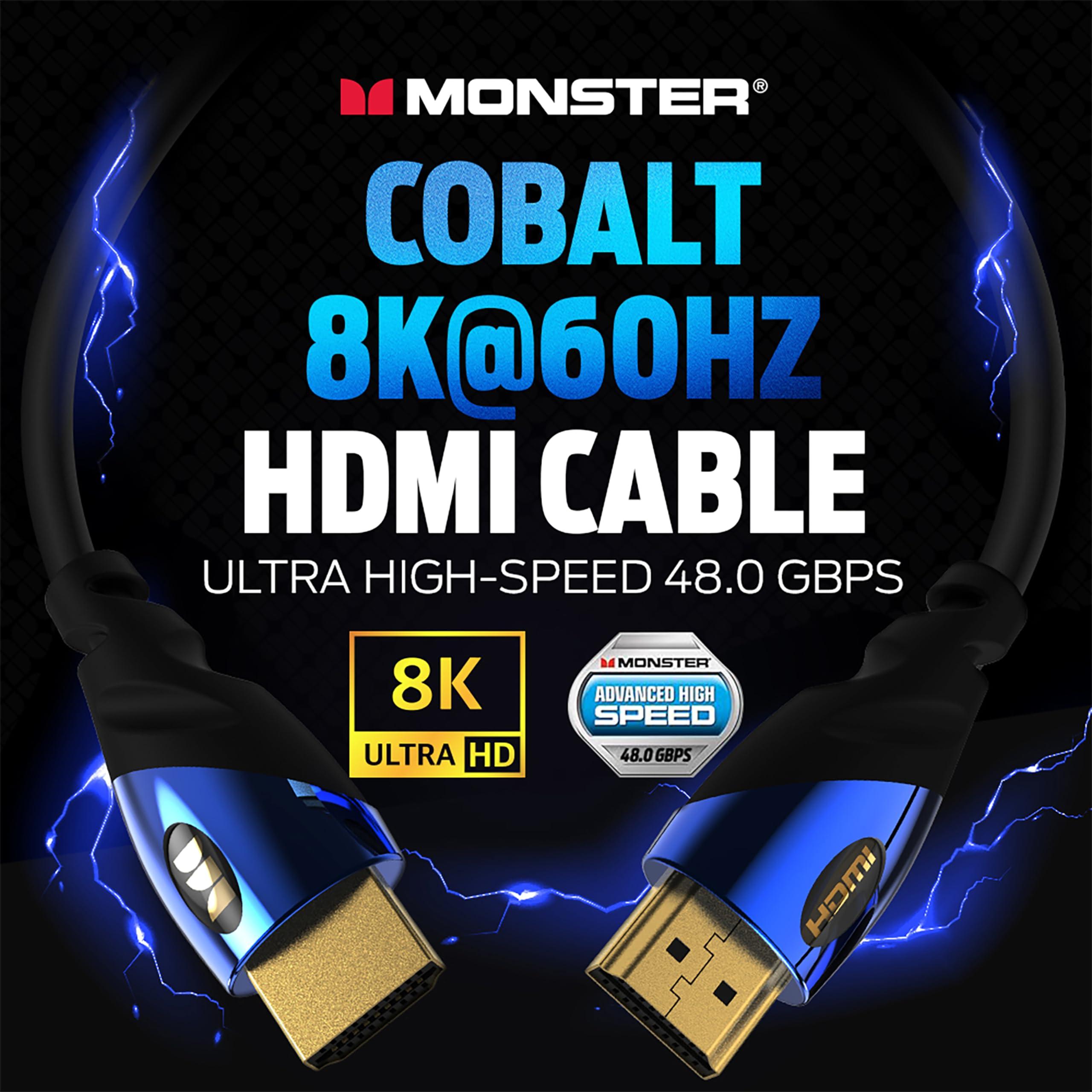 Monster Monster 2Ft (2-Pack) Ultra High-Speed Cobalt 2.1 HDMI Electronic Cable - 48Gbps with eARC, 8K at 60Hz for Superior Video Sound Quality for PS5, Xbox Series X, Roku, Apple, Smart Television