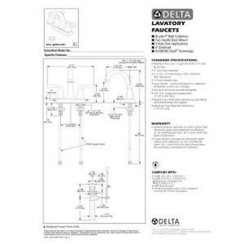 DELTA FAUCET Delta Faucet Dryden Centerset Bathroom Faucet, Bathroom Sink Faucet, Diamond Seal Technology, Metal Drain Assembly, Polished Nickel 2551-PNMPU-DST