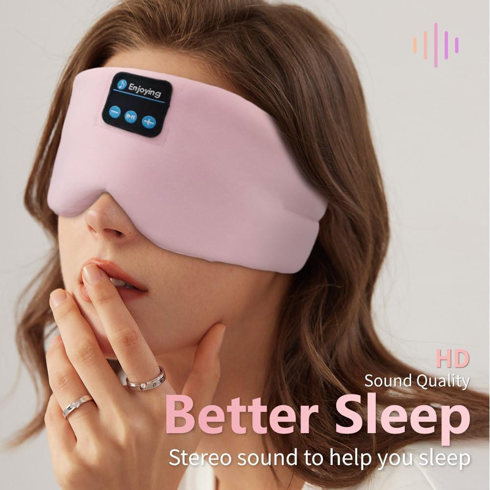 SYPVRY Soft Sleep Eye Mask Bluetooth Headband Wireless Headphones, SYPVRY Adjustable Sleep Mask for Sleeping Meditation Insomnia Night Mask Music Eye Cover for Side Sleepers Airplane Travel, Pink