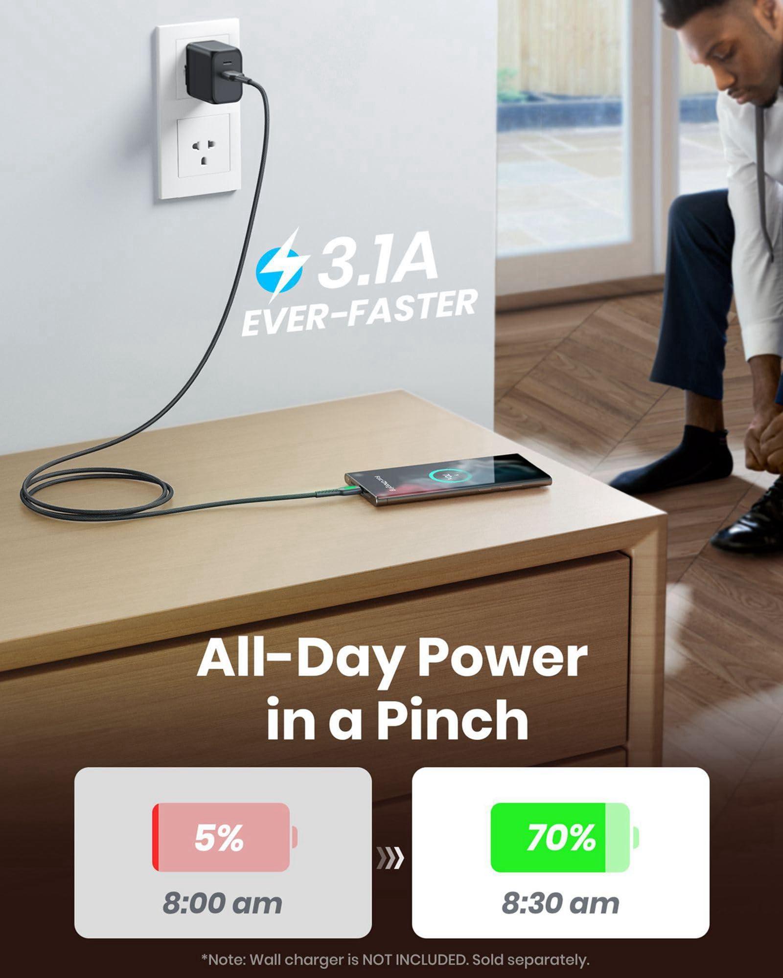 INIU INIU USB to C Cable, 3 Packs [1.6ft+3.3ft+10ft] 3.1A USB A to USB C Fast Charging Cable, Braided Type C Phone Charger Cord for iPhone 16 15 Pro Samsung Galaxy S21 S20 S10 S9 Pixel LG Android