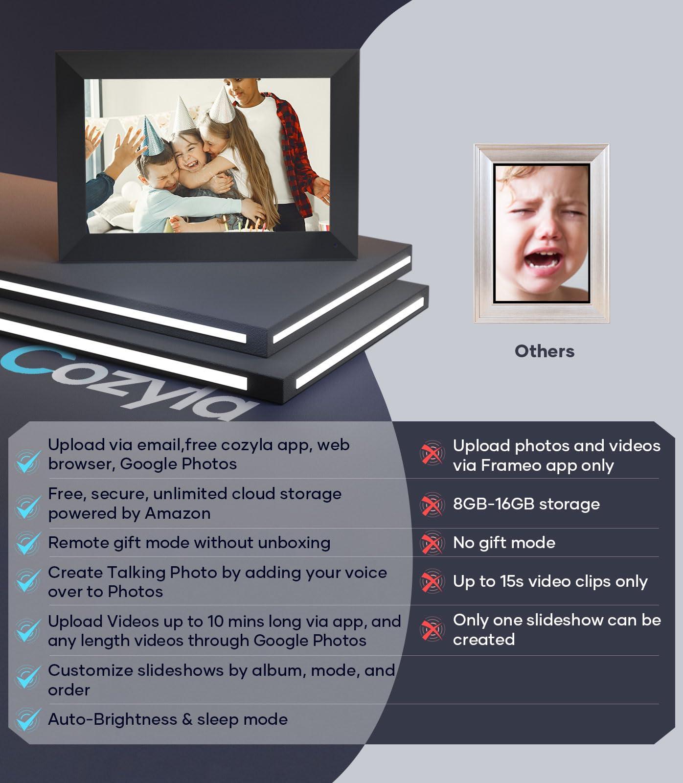 Cozyla Frame Cozyla Digital Picture Frame WiFi Free Unlimited Storage AI-Powered Send Pictures & Video via Google Photos Email Web Browser App Digital Photo Frame Electronic Picture Frame Slideshow 10.1 Inch Black
