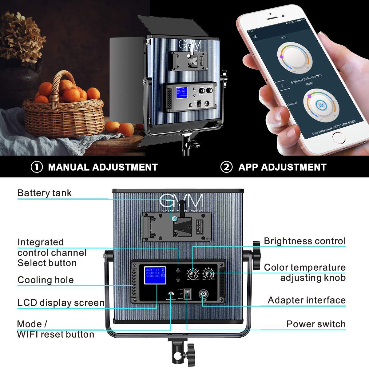 GVM Great Video Maker GVM 65W LED Video Lighting Kits with APP Control, Bi-Color Variable 3200K~5600K with Digital Display Brightness of 10~100% for Video Photography, CRI97+ TLCI97 Led Video Light Panel, 1216 Led Beads