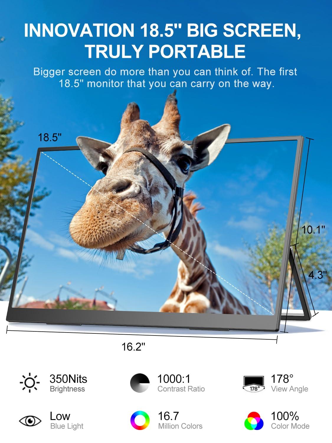 UPERFECT UPERFECT Portable Monitor 18.5-inch 120HZ 100% sRGB 1080P w/VESA & Stand 180 Adjustable Ultra-Slim & Lightweight Frameless FHD FreeSync IPS HDR Gaming Display, Travel Second Monitor for Laptop