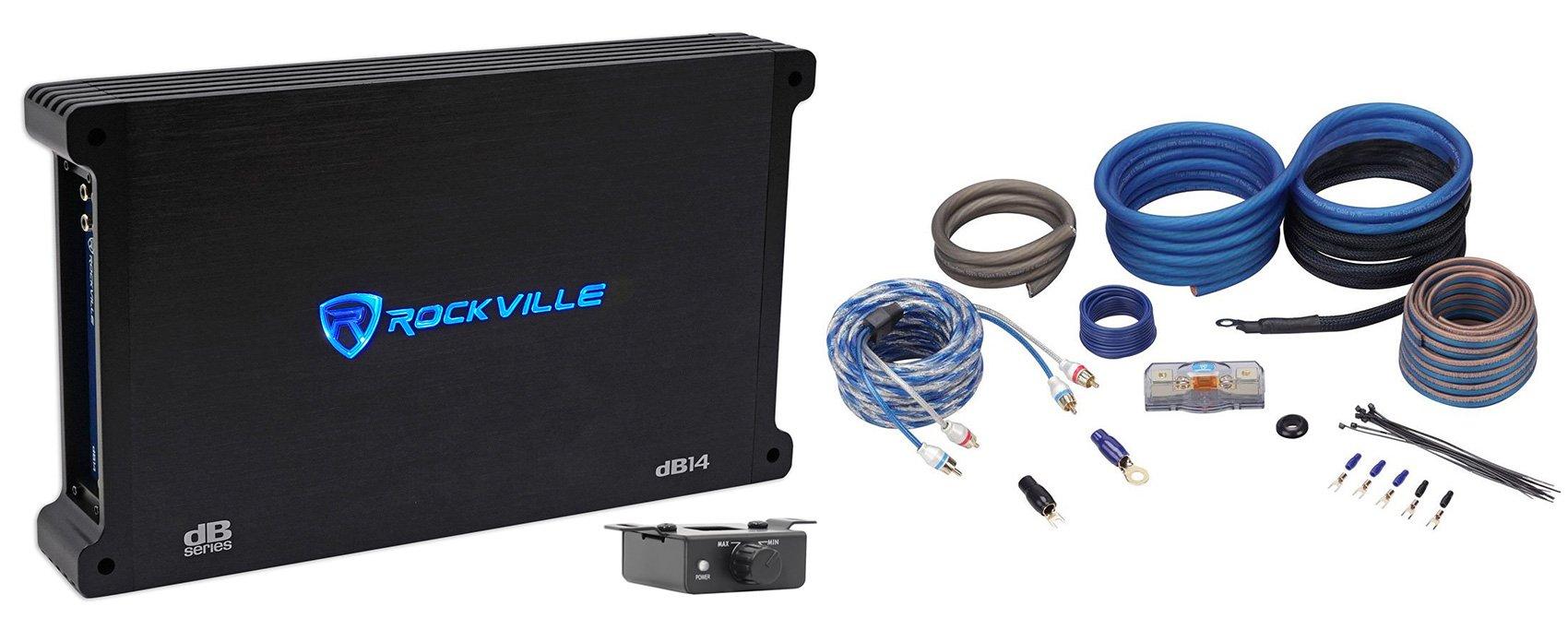 Rockville Store Rockville dB14 4000w Peak/1000w RMS Mono 2 Ohm Amplifier Car Audio Amp Bundle with Rockville RWK4CU 4 AWG Gauge 100% Copper Complete Amp Installation Wire Kit OFC