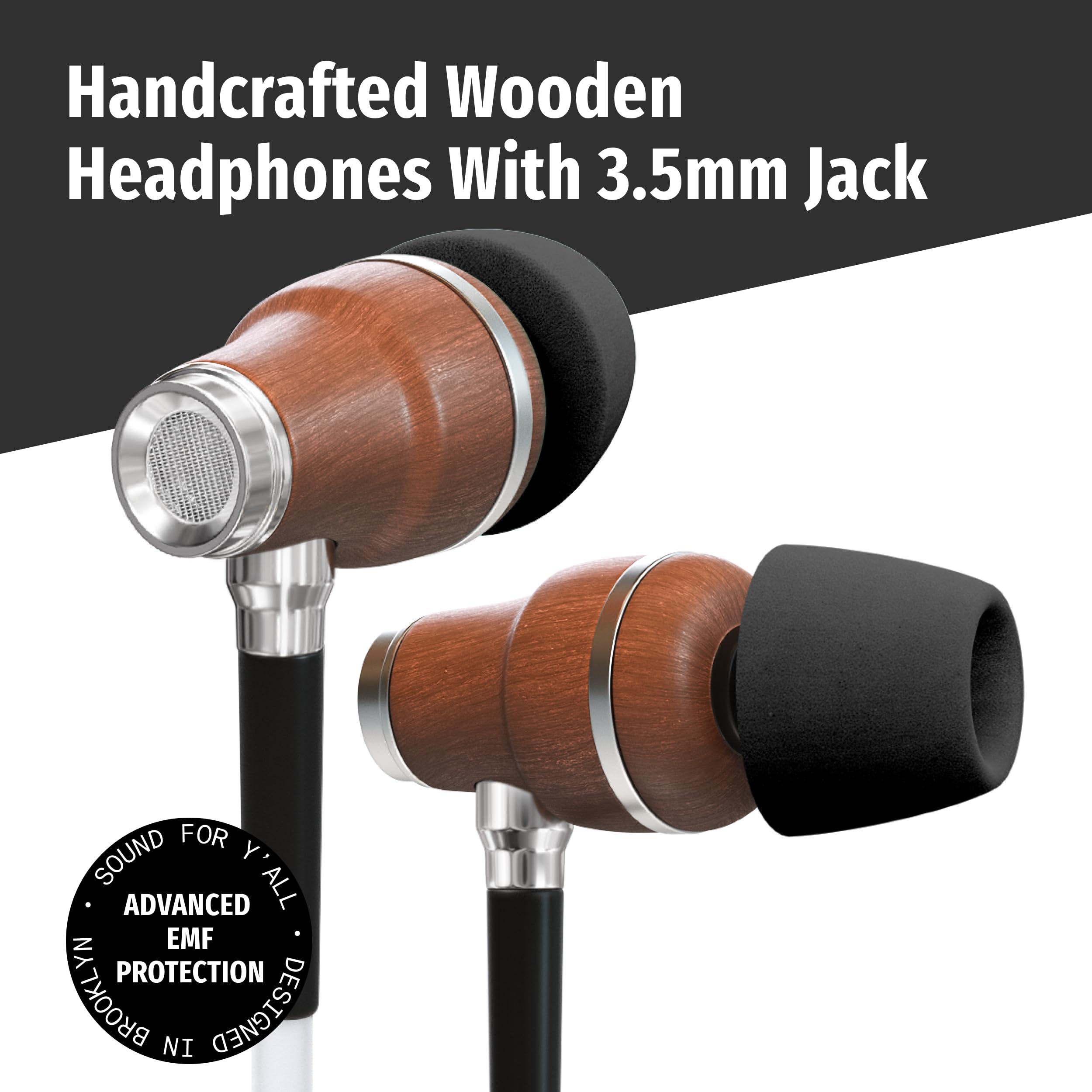 Symphonized Symphonized Premium Wooden Airtube Headphones EMF Earbuds, 3D Sound, Microphone Volume Control, 8mm Bass Drivers Granting High Audio Quality 3.5mm Jack