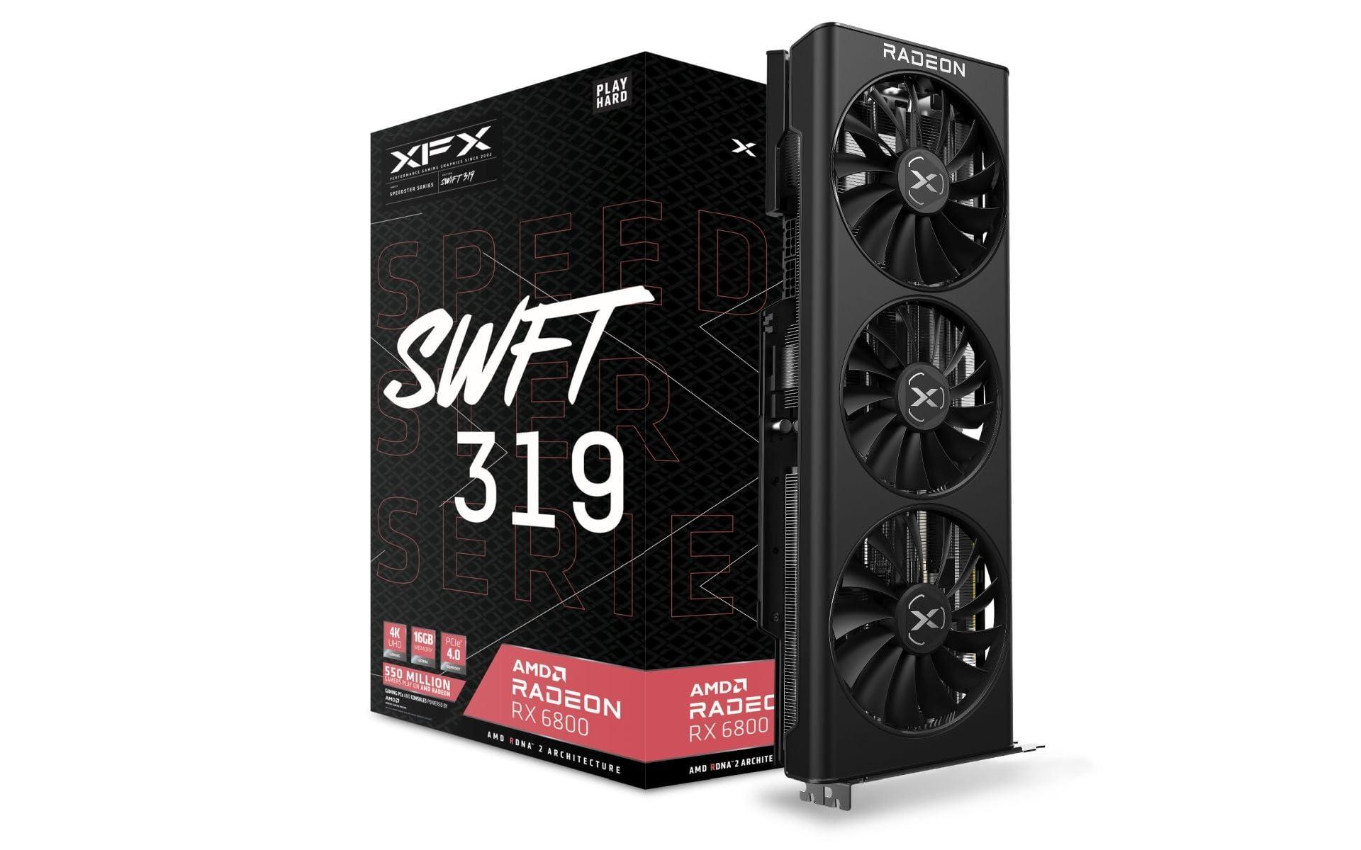XFX XFX Speedster SWFT319 AMD Radeon RX 6800 Gaming Graphics Card with 16GB GDDR6, AMD RDNA 2 RX-68XLAQBD9