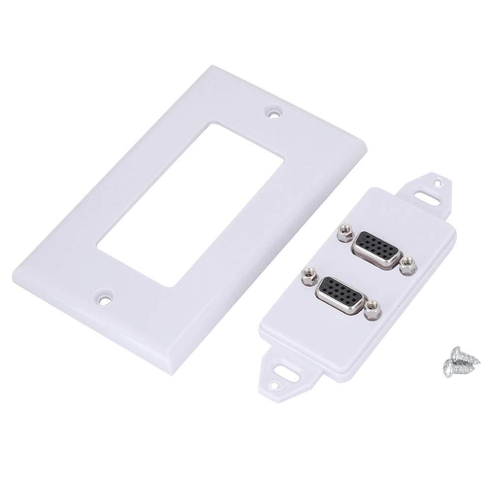 Wendry VGA Wall Plates Socket, 2-Port Multimedia Wall Plates Socket Panel, VGA Socket Wall Mount Panel Adapter Wall Socket Applicable for Engineering Wiring