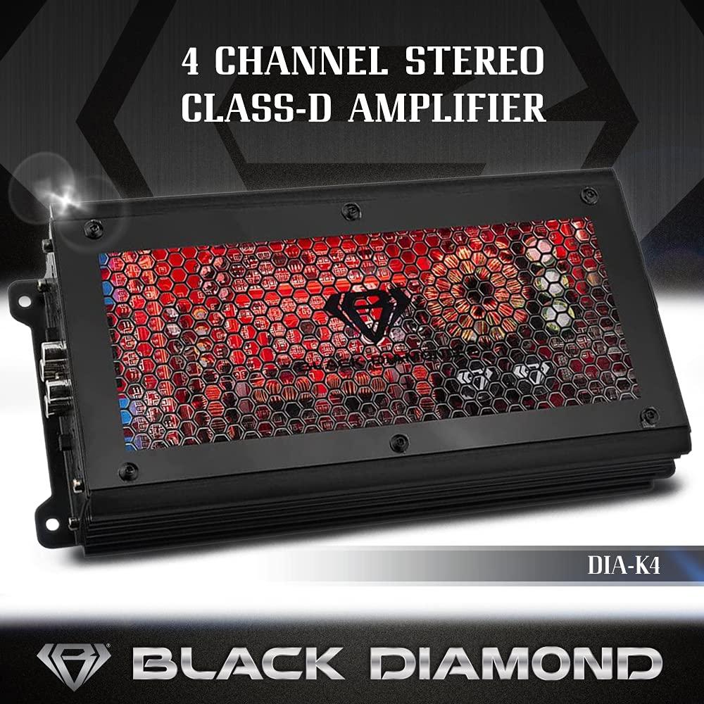 BLACK DIAMOND Black Diamond DIA-K4 Car Audio Amplifier 4 Channel, Full Range, Class D, 2000 Watts Max Power, Acrylic Window with Red LED Lighting