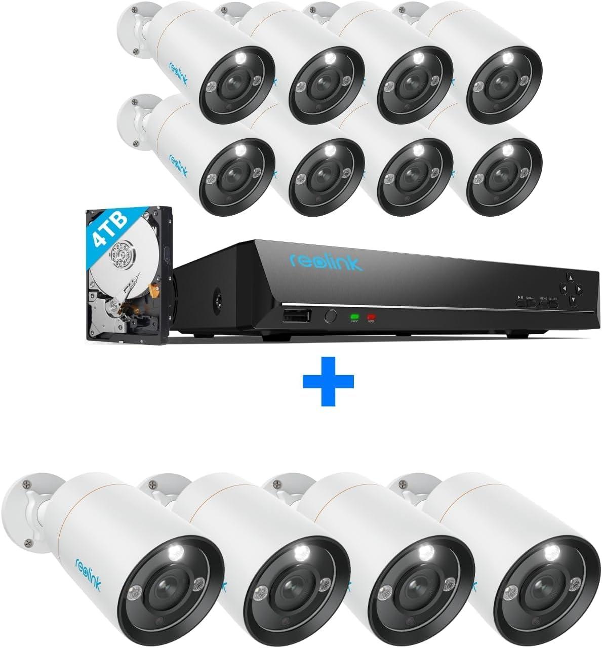 REOLINK REOLINK 12MP PoE Security Camera System, 12pcs 12MP IP Security Cameras H.265 Wired, Two-Way Talk, Color Night Vision, Person Vehicle Pet Detection, 16CH NVR 4TB HDD, RLK16-1200B8-A Bundle