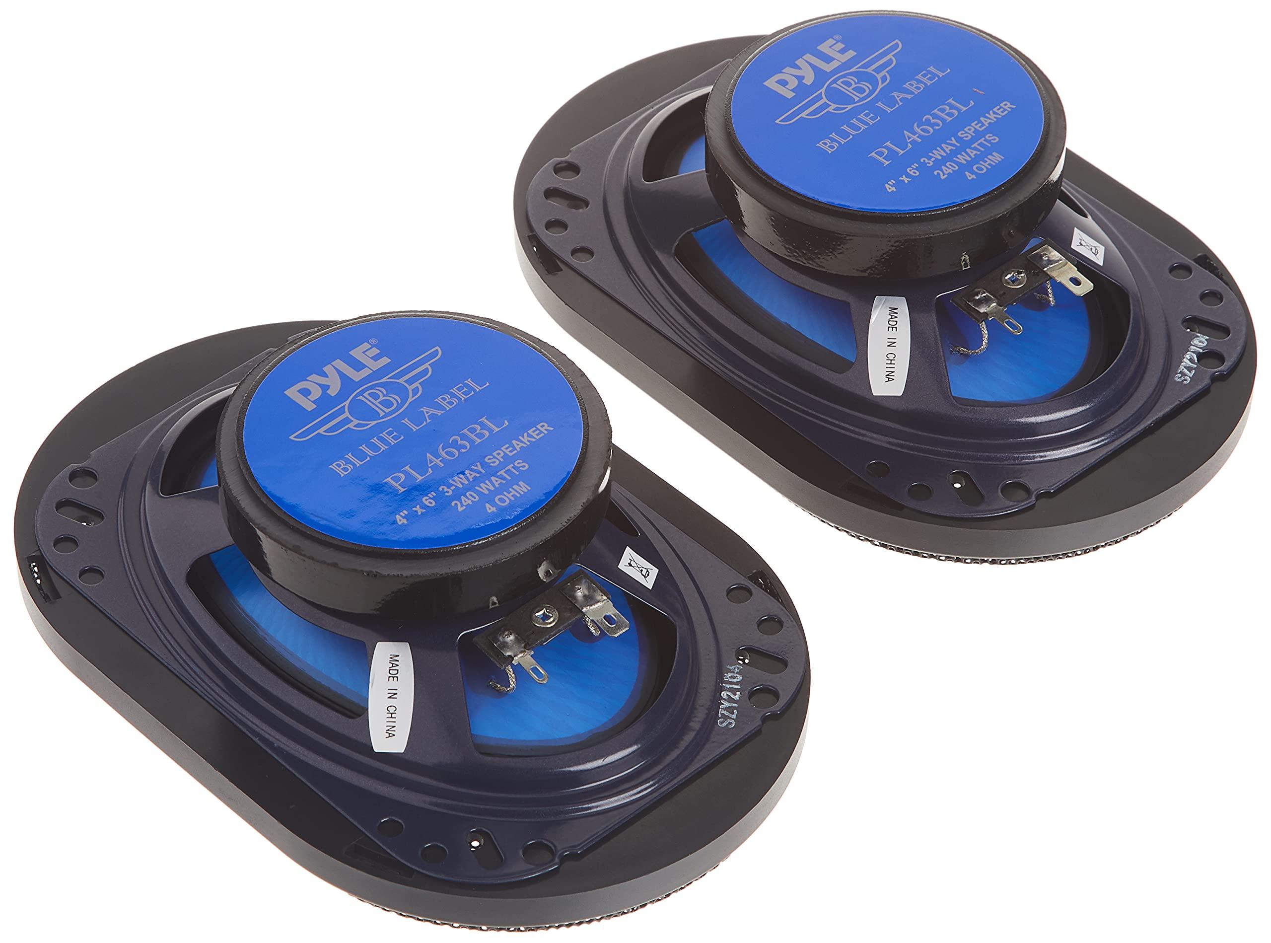 Pyle Pyle PL42BL & PL463BL Blue Label Car Speakers (Pair) - 4" 2-Way & 4" x 6" 3-Way, 240W Max, 4 Ohm, Blue Poly Cone, Butyl Rubber Surround, 110Hz - 20kHz Frequency Response