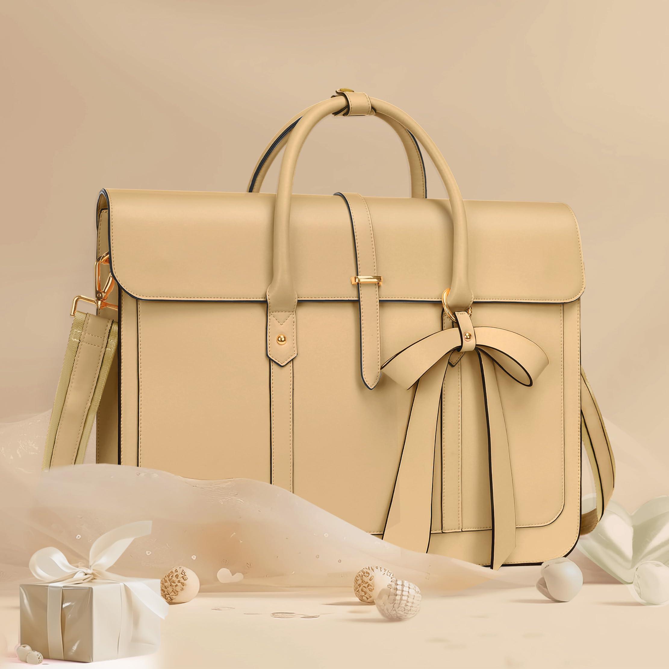 MOSISO MOSISO Laptop Bag for Women, 15-15.6 inch PU Leather Laptop Shoulder Bags Convertible Backpack, 16 inch Messenger Bags Casual Handbag Work Briefcase Travel Computer Bag with Bowknot, Turmeric