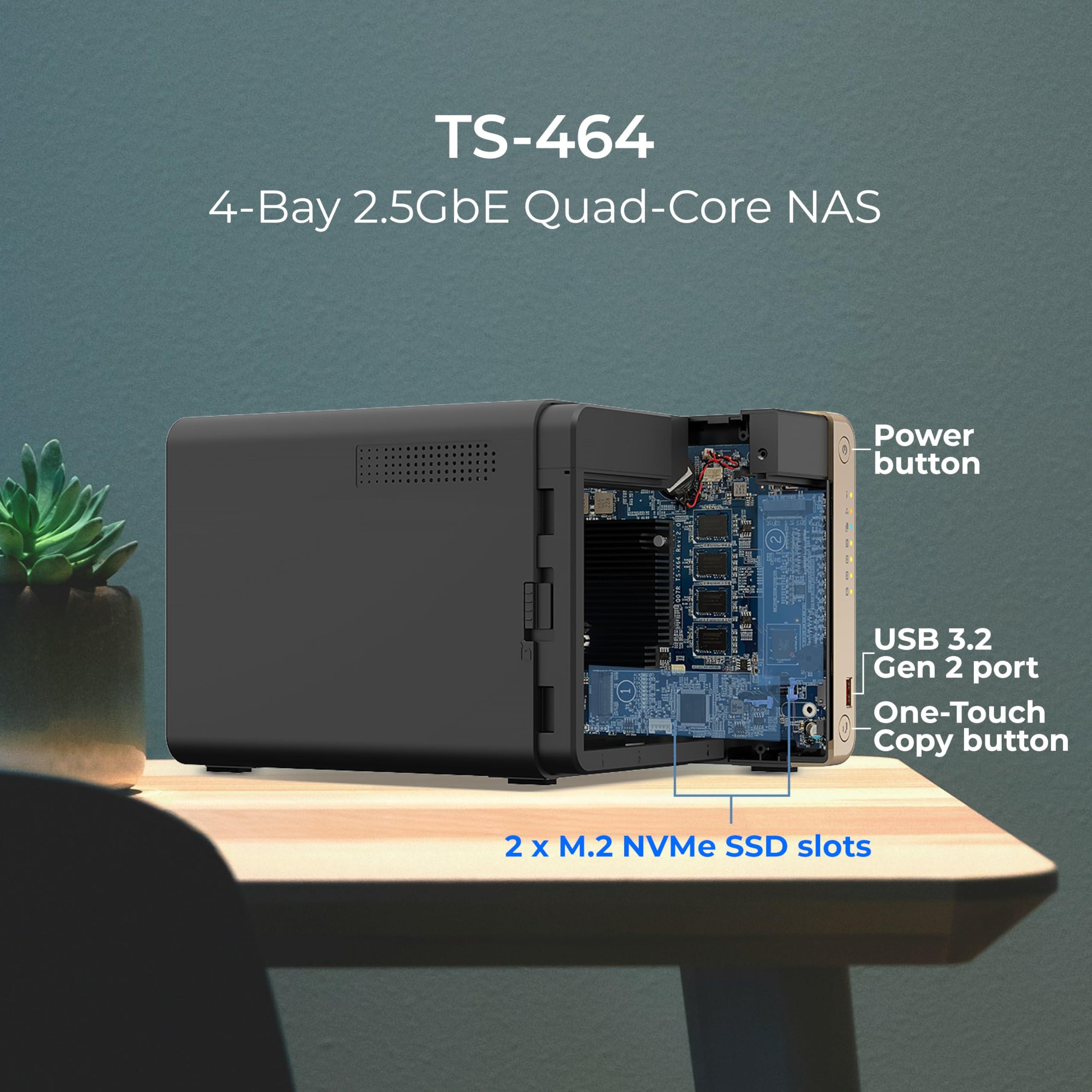 QNAP QNAP TS-464-8G-48WD-US 4 Bay High-Performance Desktop NAS with 24TB Storage Capacity, Preconfigured RAID 5 WD Red Plus HDD Bundle