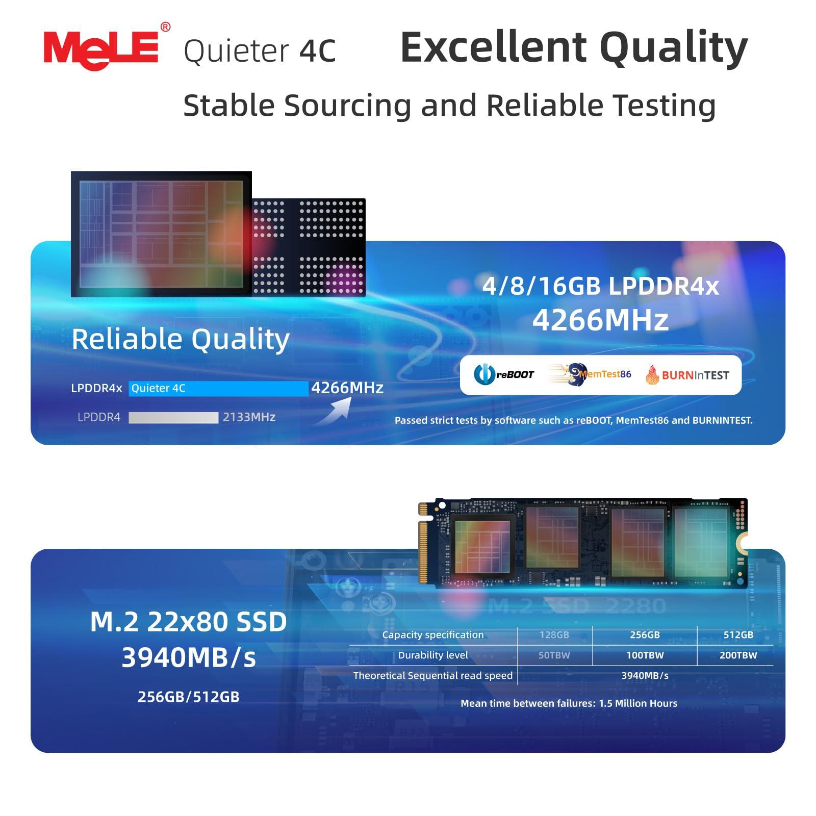 MeLE MeLE Mini PC Quieter 4C - 12th Gen N100, Fanless PC, 8GB Memory, 128GB Storage, 2.4/5G Wi-Fi, Full-Functional USB-C, 4K Triple Display Desktop PC on Home, Office, Education, Astrophotography