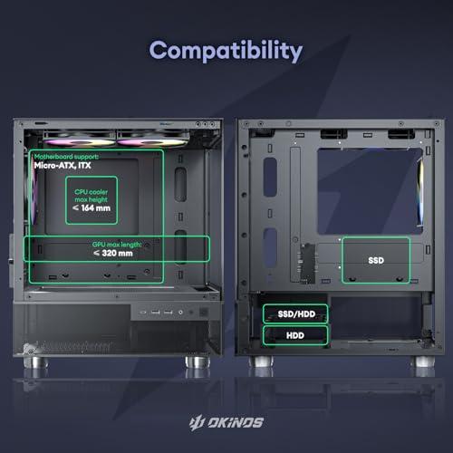 Okinos Okinos Aqua 3, Micro ATX Case, MATX PC Case with 3 X 120mm 3-Pin ARGB Fan Pre-Installed, Panoramic View Tempered Glass Front & Side Panel, with Type C Port, White