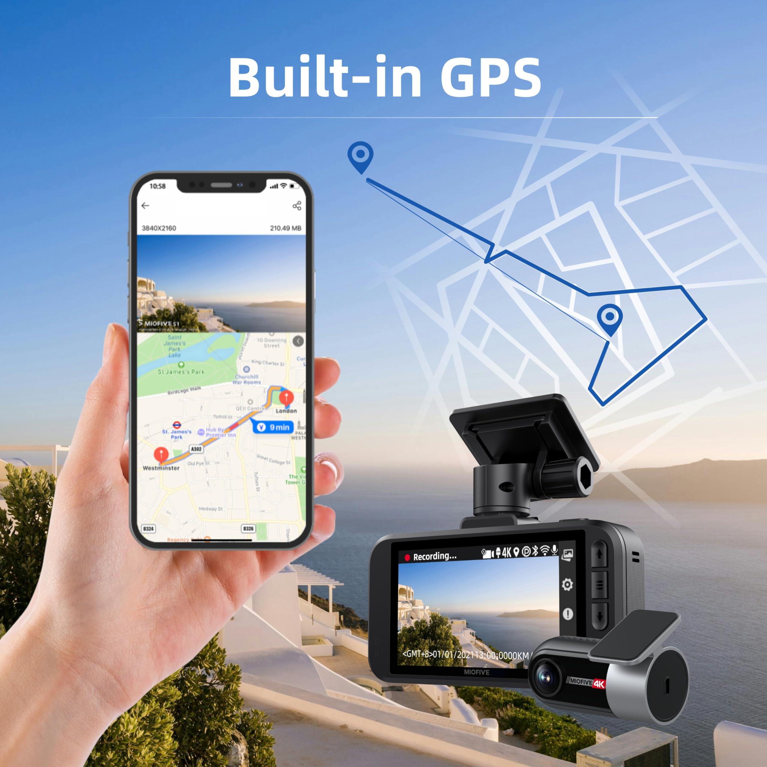 Miofive Miofive Dash Cam Car Front Rear 4K+4K WiFi Bluetooth Dash Cam with 64GB SD Card, Dual Car Camera with Parking Monitoring, Super Night Vision, HDR, G-Sensor, Loop Recording, App Control, Max 512GB