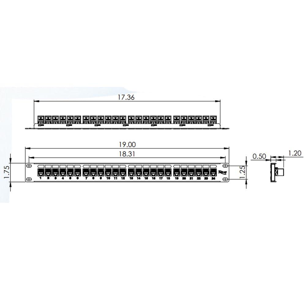 ICC ICC CAT6 Feed-Through Patch Panel with 24 Ports, 1U Horizontal Rackmount, No Punch Down, RJ-45 to RJ-45 Connections, TIA-Rated, PoE++ and TAA Compliant, Black