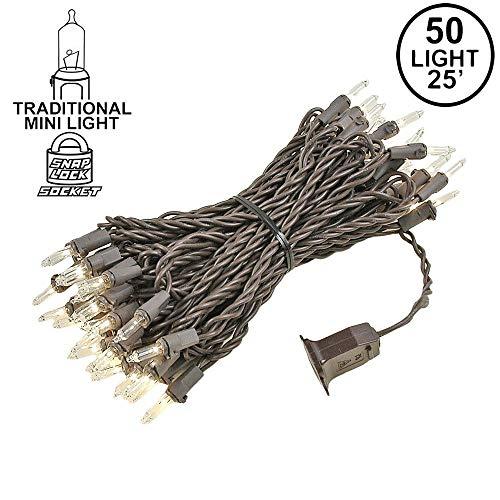 Novelty Lights Novelty Lights 50 Light Clear Christmas Mini String Light Set, Brown Wire, Indoor/Outdoor UL Listed, 25' Long