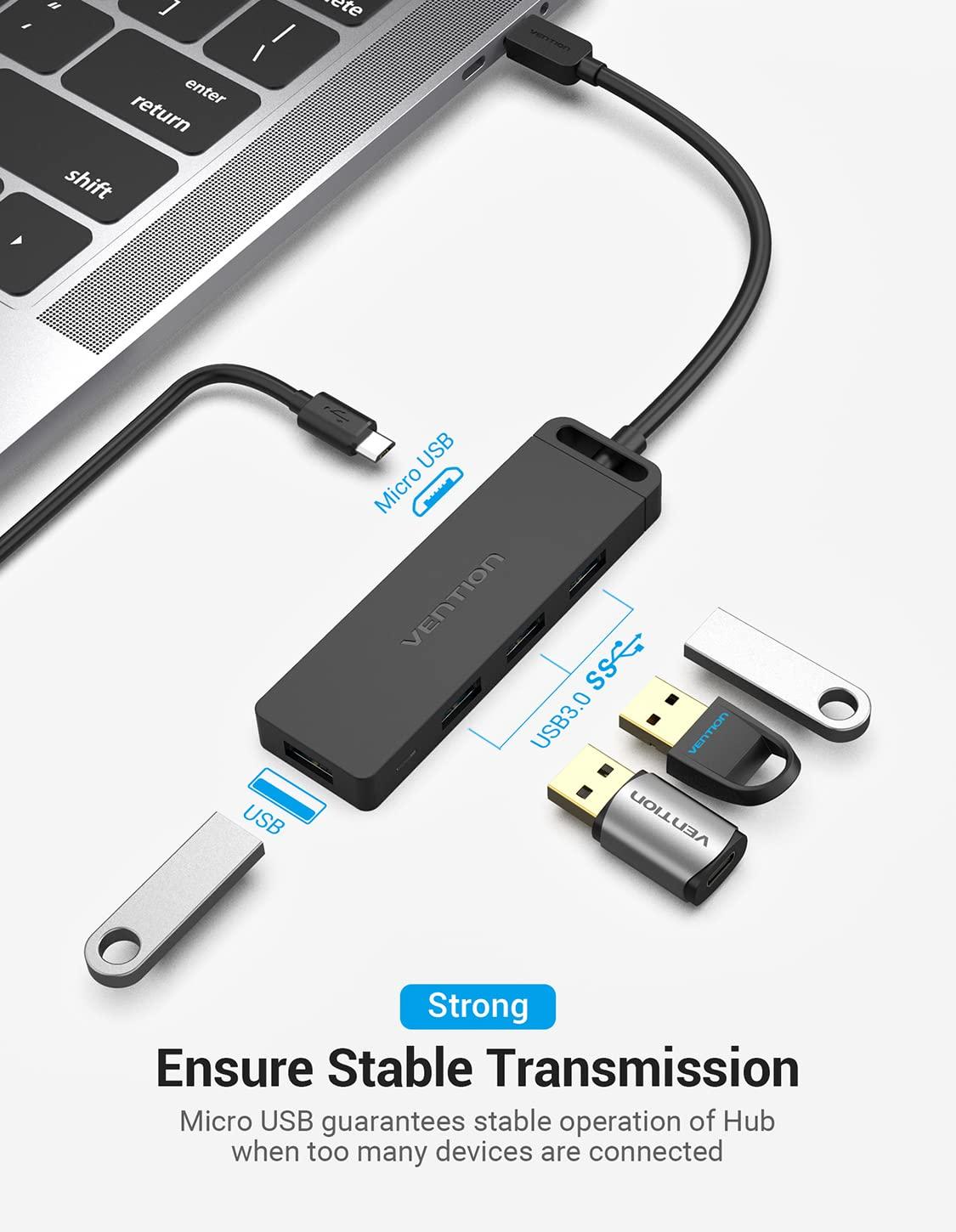 VENTION VENTION USB C Hub, USB Type C to USB Adapter with 4 USB 3.0 Ports, Thunderbolt 3 USB 3.0 Port with Powered Support, USB Hub for Laptops, MacBook Pro/Air 2020/2019 and More USB Type C Devices 3FT