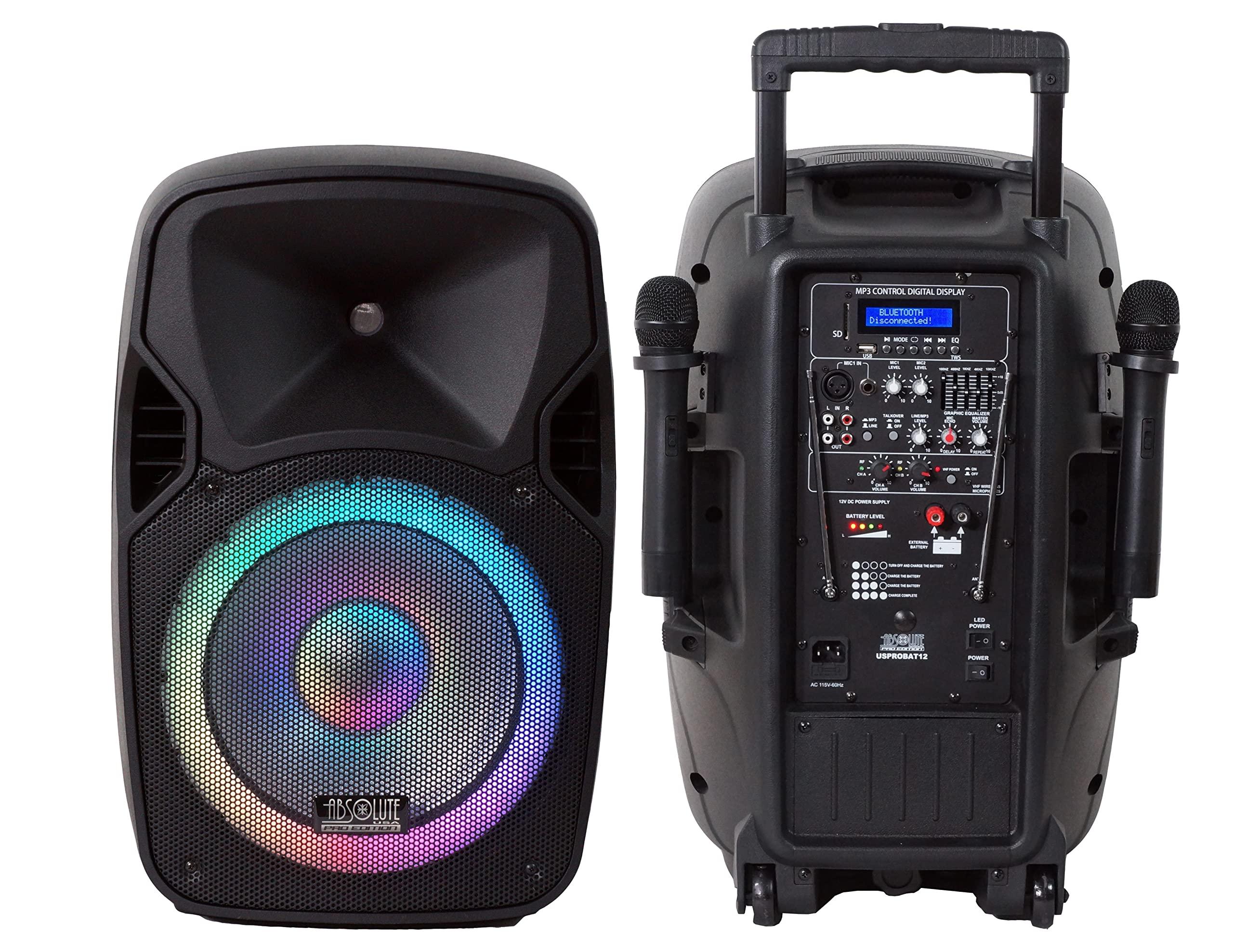 Absolute USA ABSOLUTE USA USPROBAT12. Portable 12" Speaker 3000 Watts PA System Wireless Mic Bluetooth