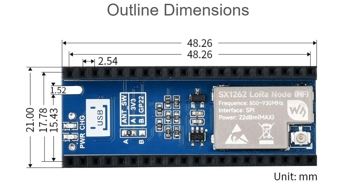 TUOPUONE SX1262 LoRa Node Module Compatible with Raspberry Pi Pico LoRaWAN Choice of Frequency Band 410-525MHZ