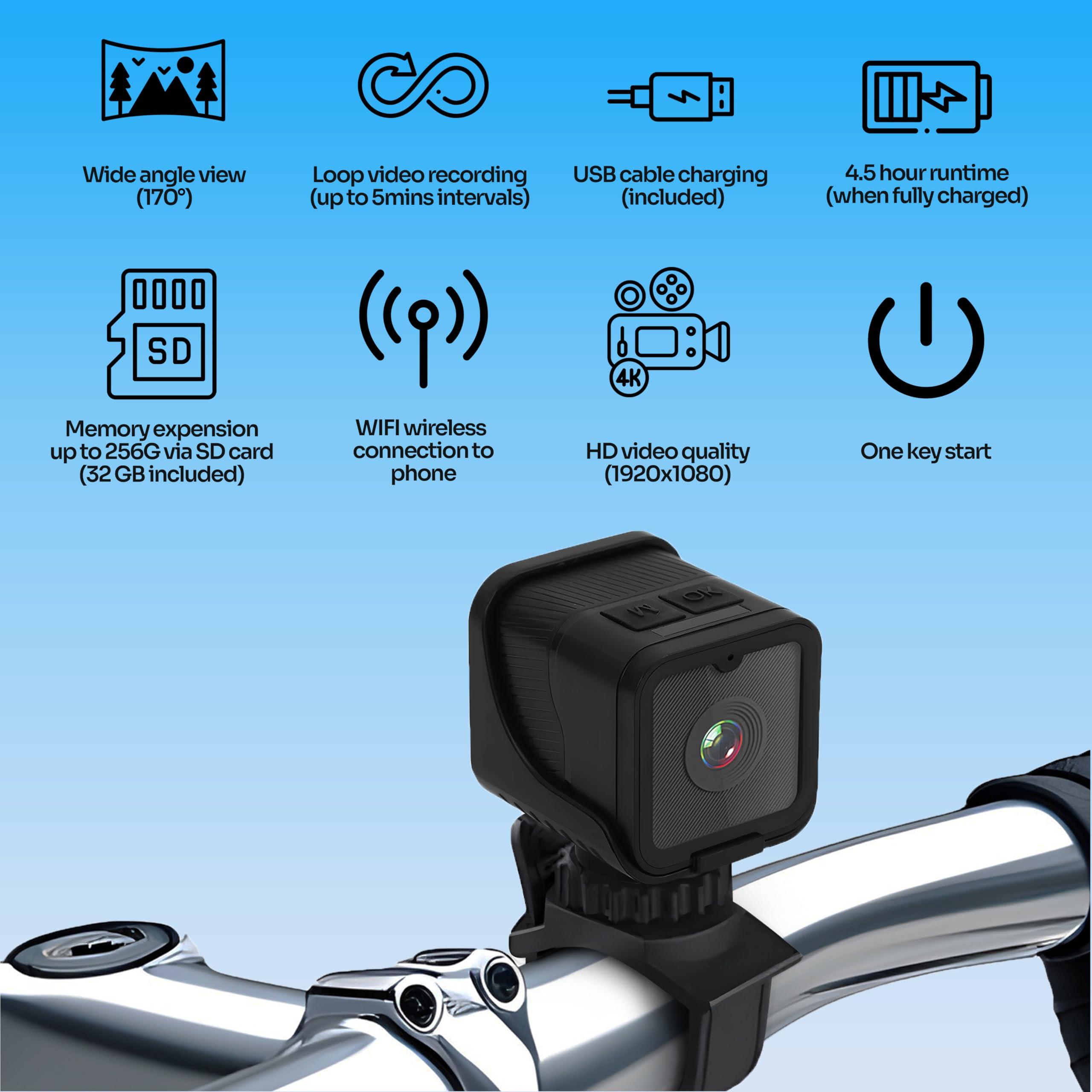 TIROL SUPPLIES TIROL SUPPLIES Bike Camera with 170 Wide Angle, HD 1080P Mini Sport Camera, Loop & Emergency Recording, Bicycle, Outdoor Sports, USB Rechargeable & Portable Action Camera, 1.2 oz (41g)