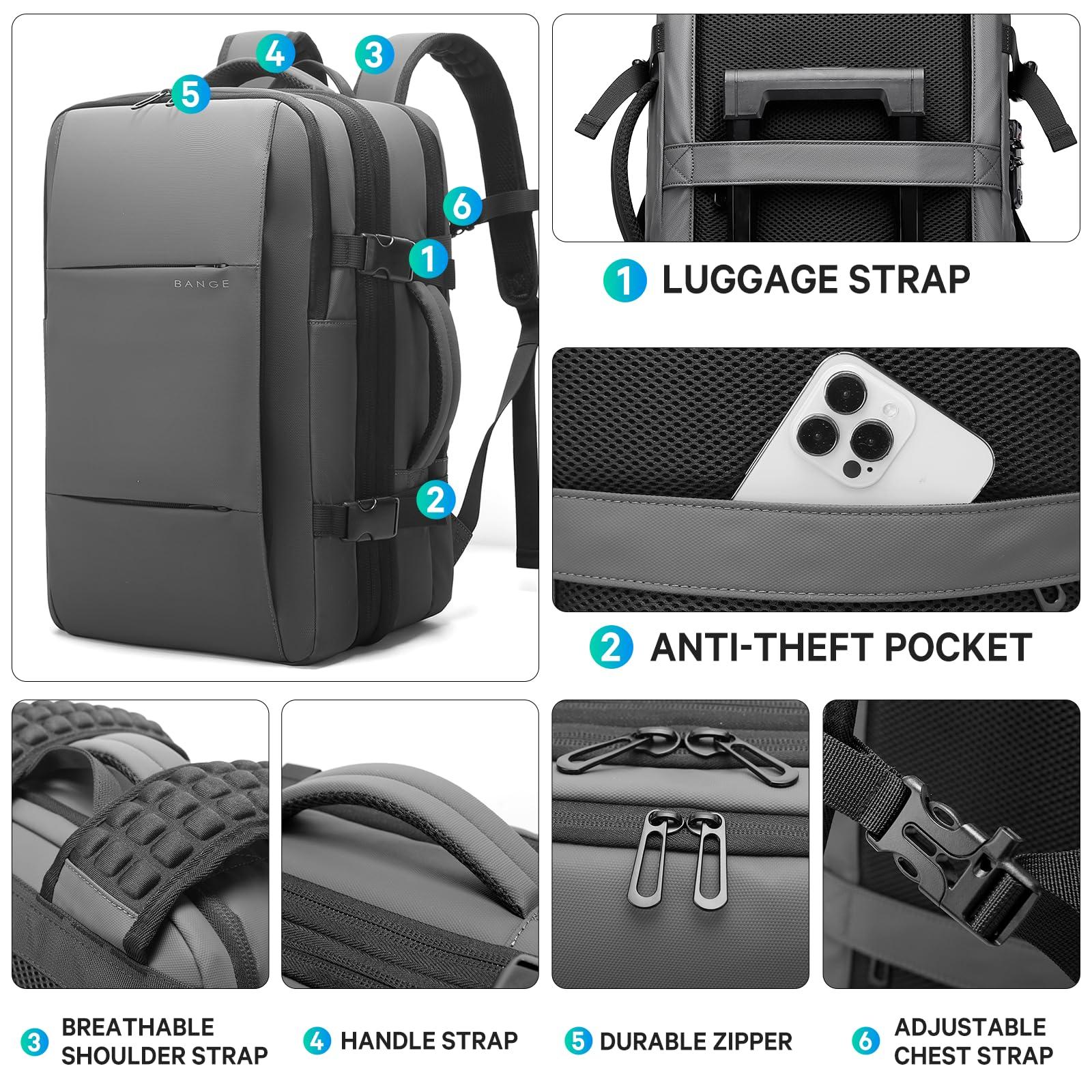 BANGE BANGE Backpack with Anti-Theft Vacuum Compression Travel Backpack,Expandable Backpacks with Pump for Airplanes