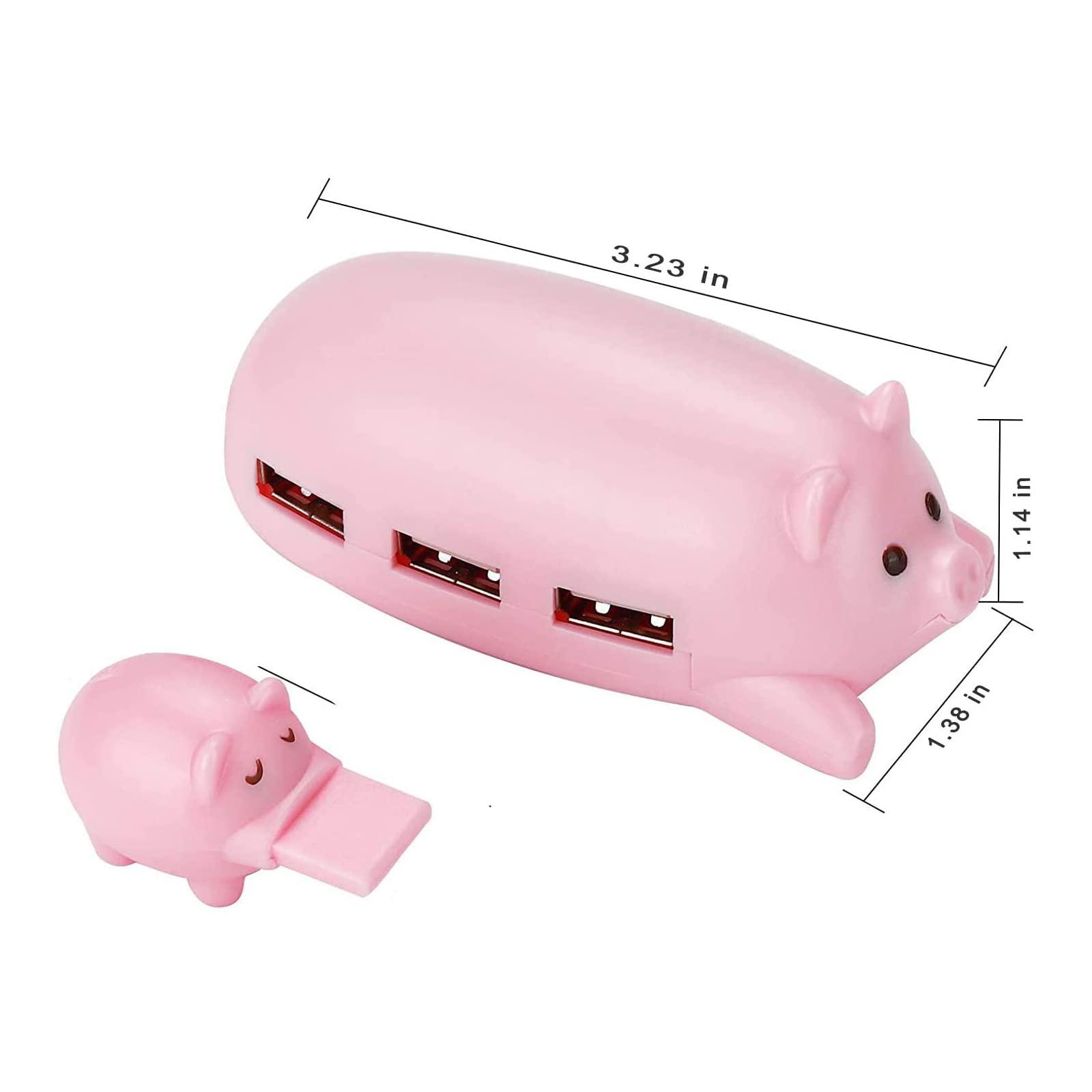 JAGTRADE JAGTRADE Cute USB 2.0 Hub Pink Mom Pig USB Hub with 3 Piglet Decoration Lids Great Gifts for Pig Lovers Cute Pig Stuff Pig Decor, 85x65mm