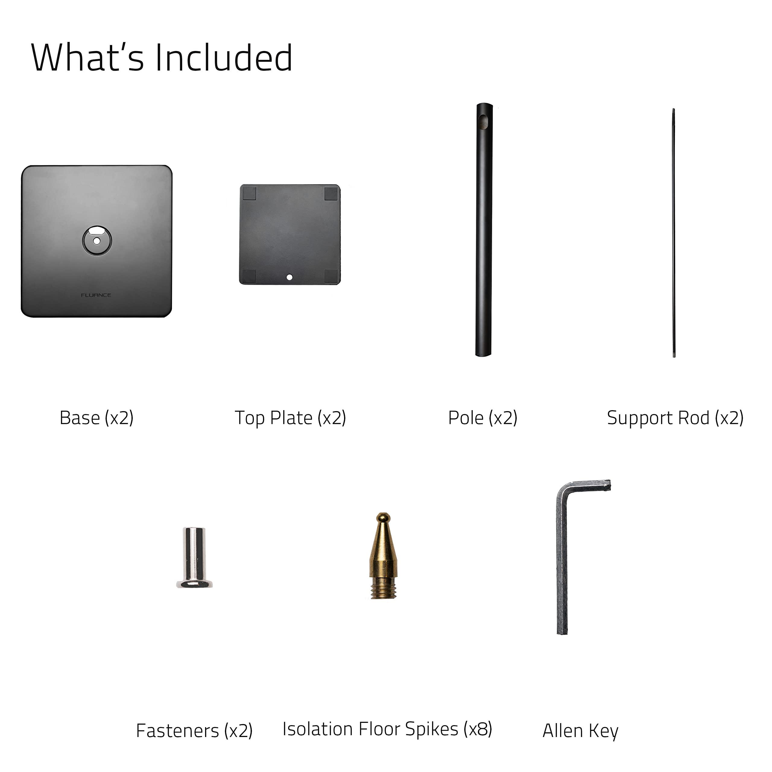 Fluance Fluance Floor Speaker Stands for Surround Sound and Bookshelf Speakers with Solid Construction, Adjustable Floor Spikes, Rubber Isolation Feet, Cable Management, Square Base - Matte Black/Pair (SS05S)