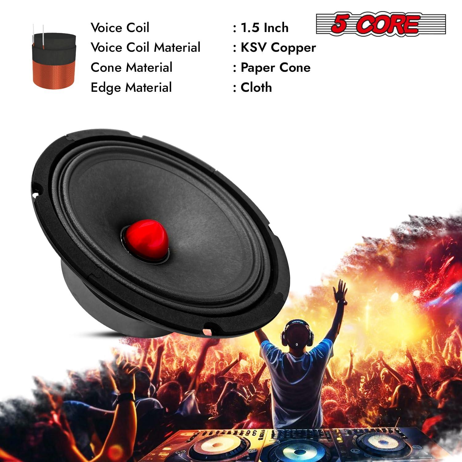 5 CORE 5 CORE 8 Inch Mid Range Bullet Pro Audio Car Speaker 2PCS Red Aluminium Bullet Loudspeaker 580W Max 8 Ohms - Premium Quality Audio Door Speakers for Car or Truck Stereo Sound System MR 8 BLT 8oHM 2PCS