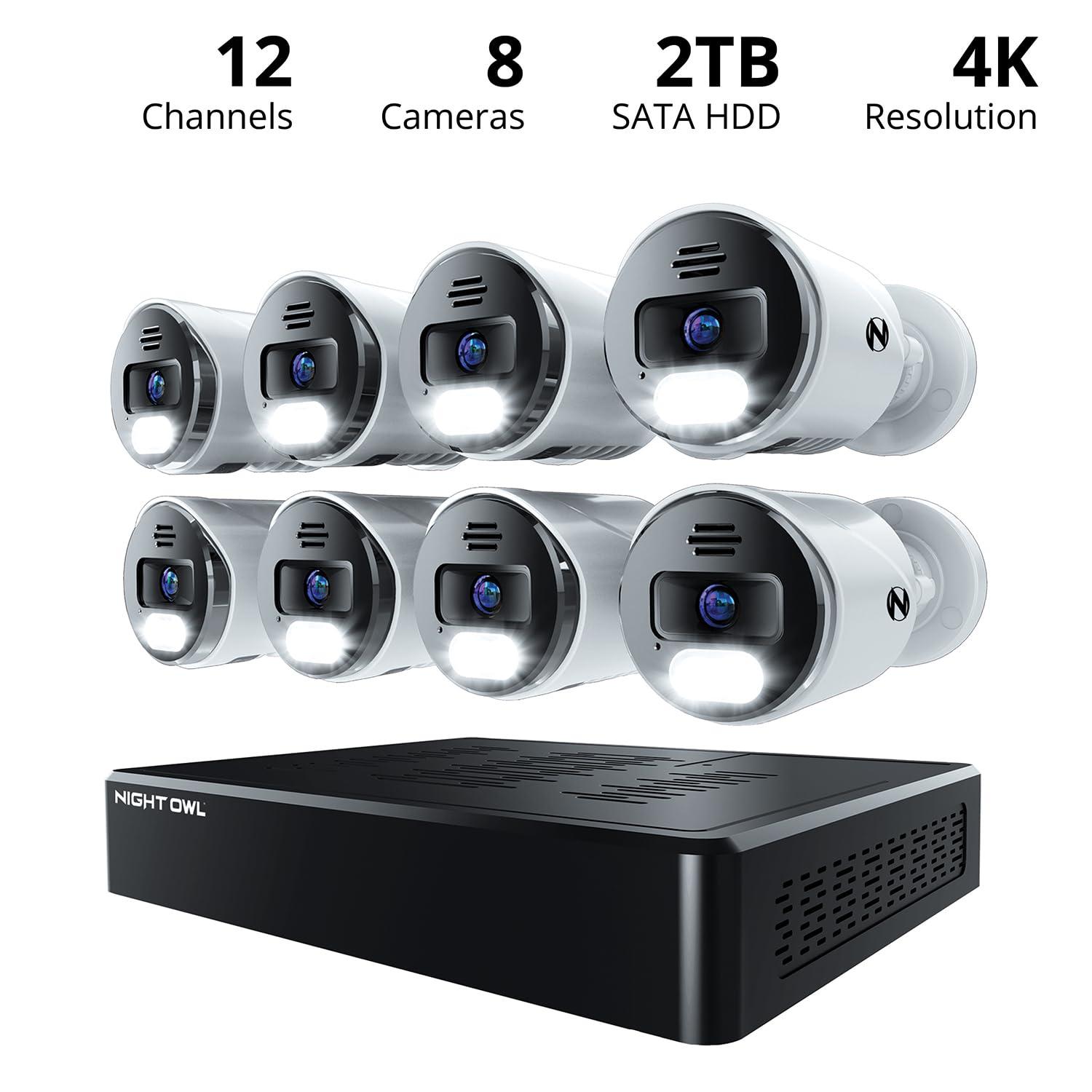 Night Owl Night Owl Power Over Ethernet 12 Channel NVR Video Home Security Camera System with (8) Wired IP 4K HD Indoor/Outdoor Deterrence Cameras and 2TB Hard Drive (Add up to 4 Wi-Fi Cameras)