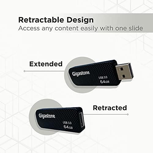 Gigastone Gigastone Z30 64GB USB 3.2 Gen1 Flash Drive, Capless Retractable Design Pen Drive, Carbon Fiber Style Thumb Drive, Reliable Performance & Durable, USB 2.0 / USB 3.0 / USB 3.1 Interface Compatible