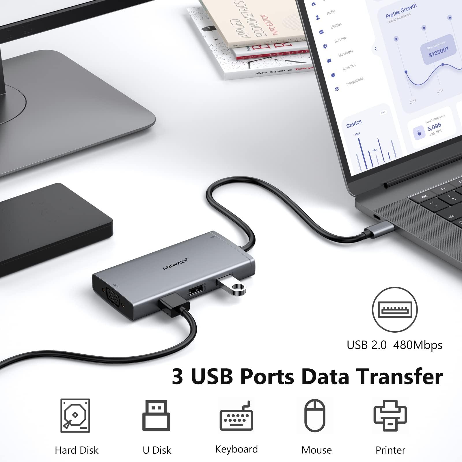 ABIWAZY 14 in 1 & 8 in 1 USB C Docking Station Dual Monitor for Dell/HP/Lenovo/Surface Laptop, Triple Display USB C Hub Multiple Adapter