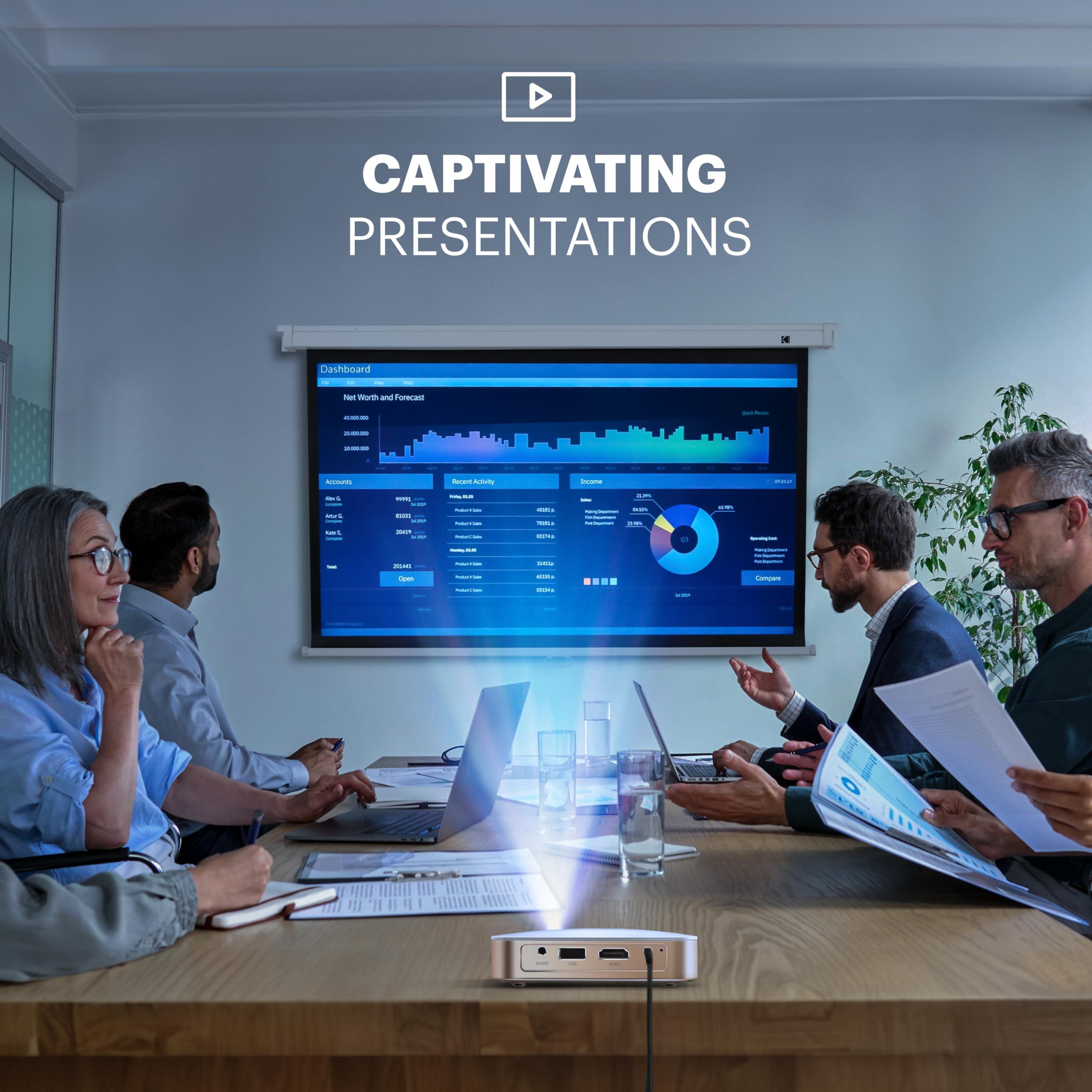 KODAK KODAK Manual Pull-Down White Projector Screen 80" Inch | Large 16:9 Office, Home Movie Theater Screen with Wall & Ceiling Mount Options, Easy-Clean Matte Fabric & Retractable Hanging Design | Indoor.