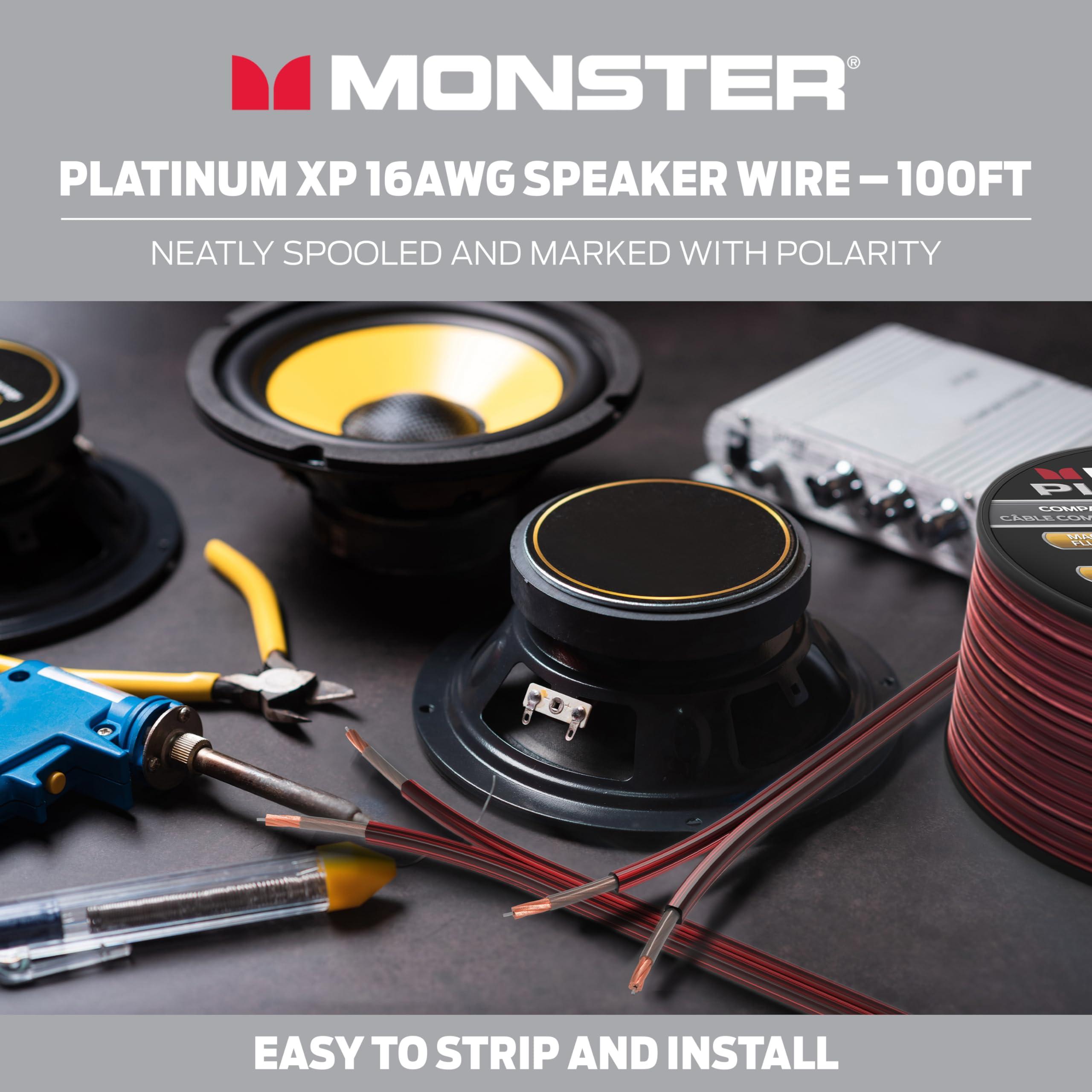 Monster Monster 16 AWG Speaker Wire: Advanced Performance XP Speaker Cable 100 FT Spool with Oxygen Free Copper (OFC) Audio Wire Construction - Easy to Strip & Install Speaker Cables