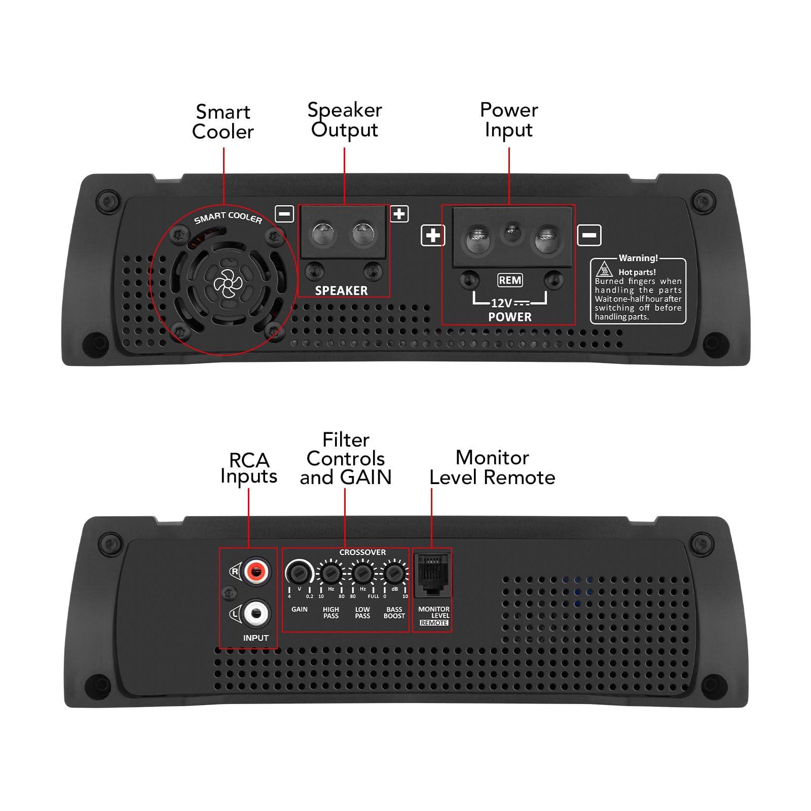Taramp's Taramps HD 2000 4 Ohms 1 Channel 2000 Watts RMS MAX Full Range Car Audio, Monoblock, LED Monitor Indicator, Class D Amplifier, Crossover, White 2k amp