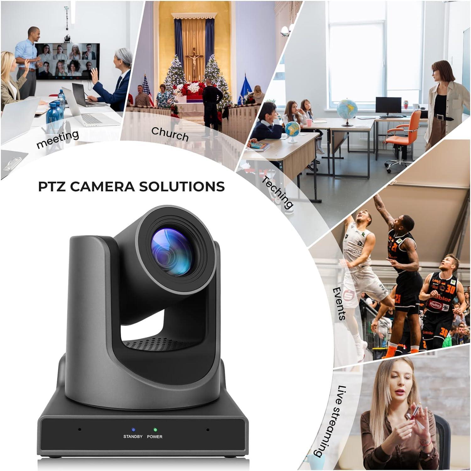 SMTAV SMTAV AI Tracking PTZ Camera, 20X SDI Camera HDMI/SDI/USB3.0/Live Streaming Outputs for Meeting, Church, Events, Teaching (20X Optics Zoom, Black)
