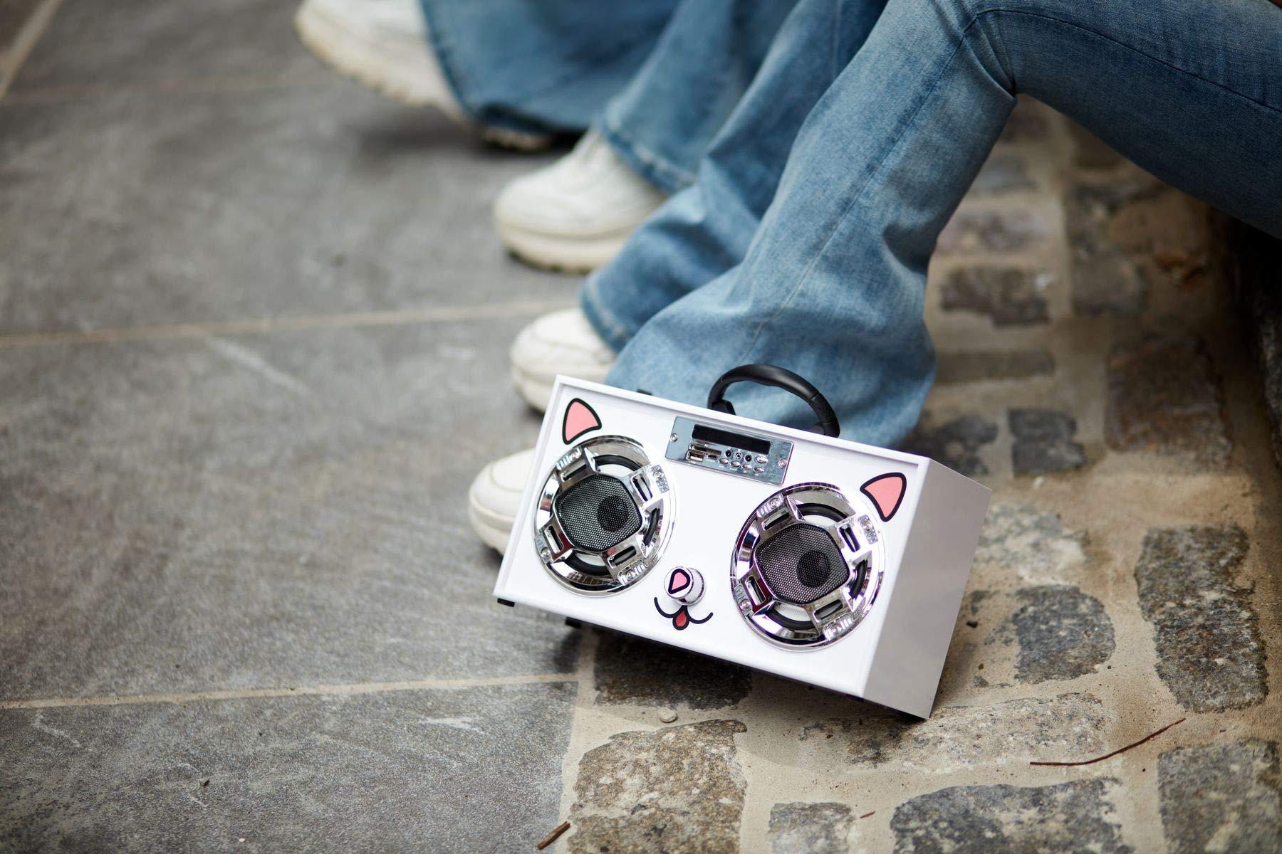 Wireless Express Wireless Express - Mini Boombox with LED Speakers Retro Bluetooth Speaker w/Enhanced FM Radio - Perfect for Home and Outdoor (Retro)