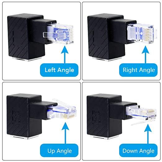 RIIEYOCA RIIEYOCA 90 Degree Ethernet Adapter,Right Angle RJ45 Male to Female Extension Cat6 LAN Network Connector,for Computers, Laptops, Routers(2-Pack)