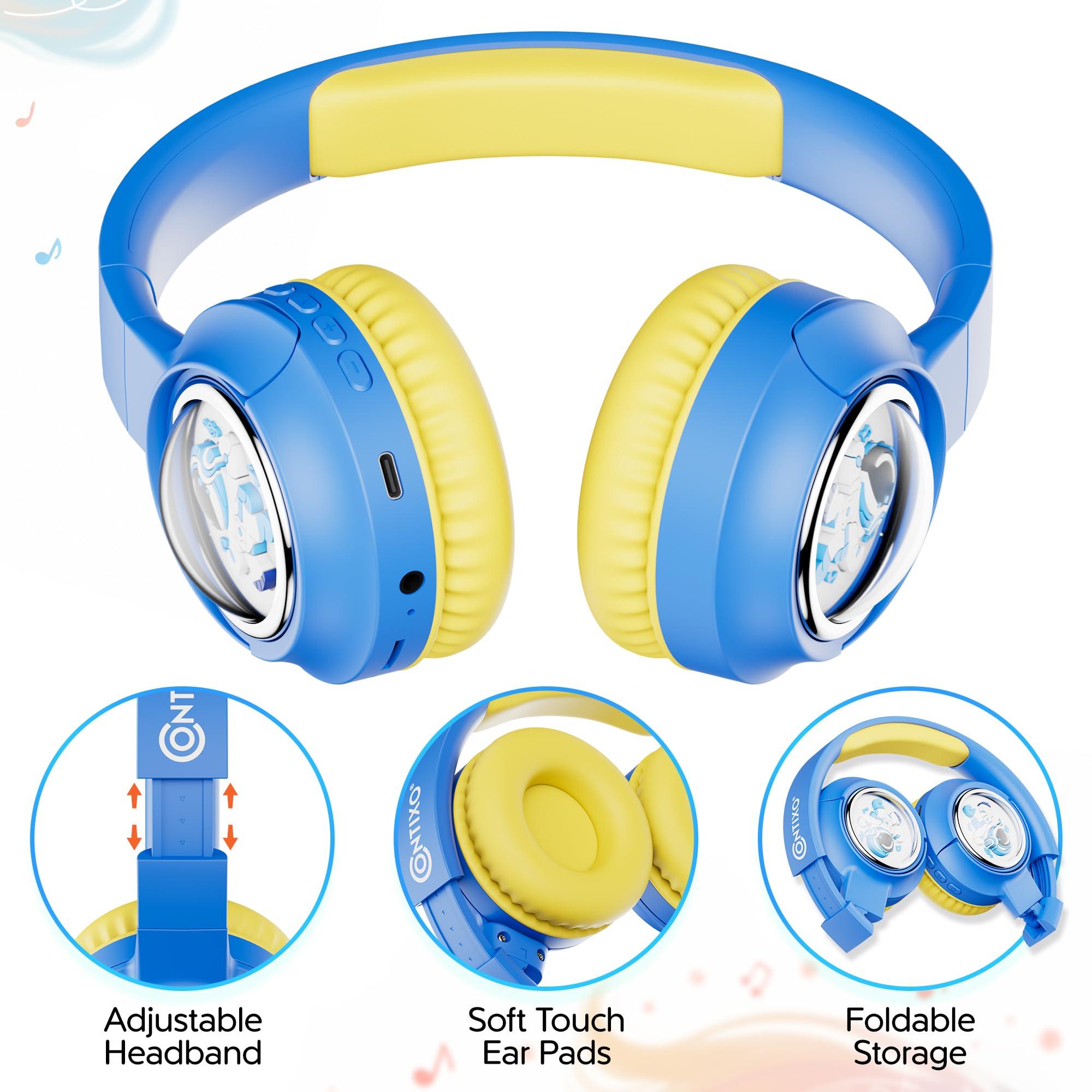 Contixo Contixo - Kids Bluetooth Headphones - Wireless & Wired Over-Ear - 85/94dB Volume Limiting - LED Lights, Foldable, Adjustable Headband, Mic - Lightweight Noise-Limiting Design for Boys & Girls - Blue