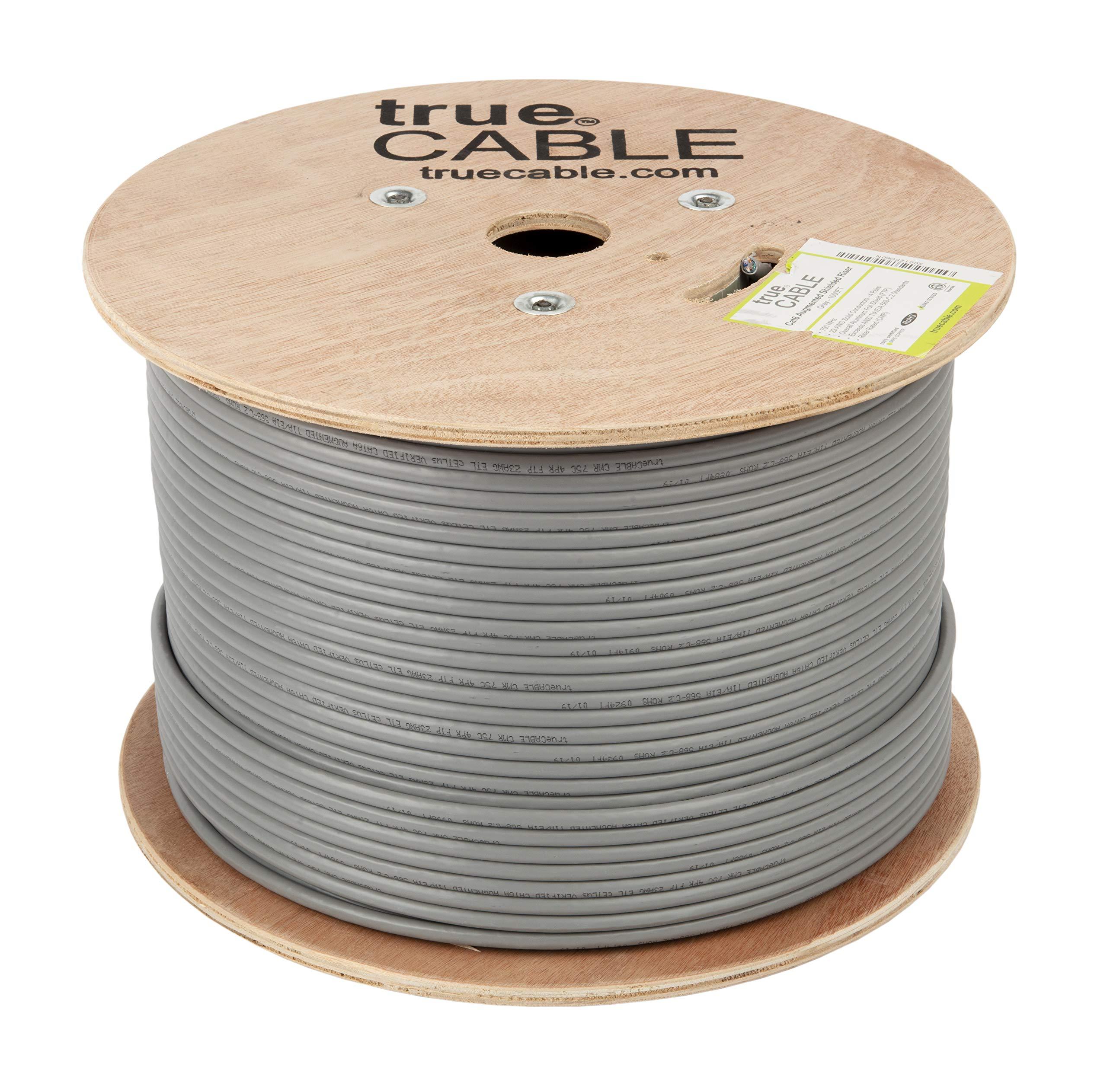TRUE CABLE trueCABLE Cat6A Shielded Riser (CMR), 1000ft, Gray, 23AWG Solid Bare Copper, 750MHz, PoE++ (4PPoE), ETL Listed, Overall Aluminum Foil Shield (F/UTP), Bulk Ethernet Cable