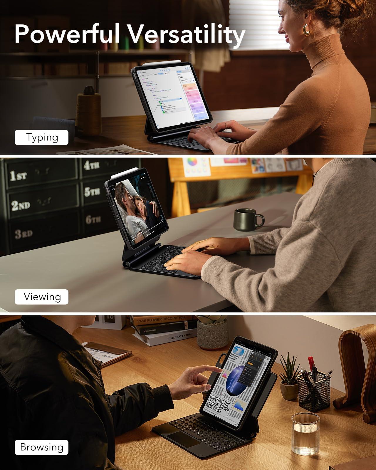 ESR ESR iPad Air 11 Inch Case with Keyboard (M3/M2, 2025/2024) & iPad Pro 11/Air 5th/4th Gen Keyboard, Easy-Set Magnetic Stand, Portrait/Raised Modes, with Removable Protective Case, Black