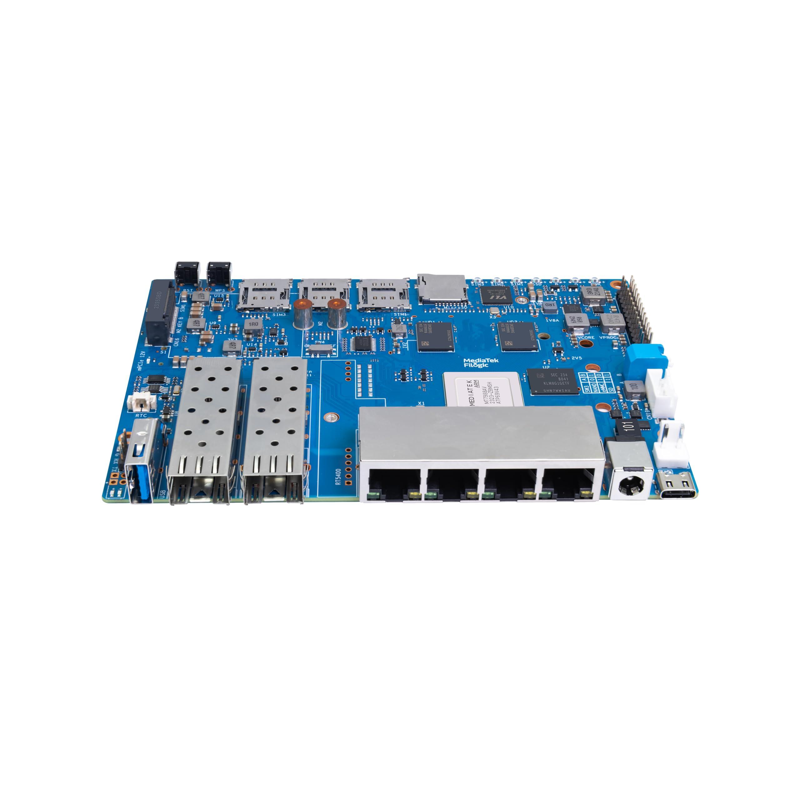 WayPonDEV Banana Pi BPI-R4 WiFi 7 Wireless Dual-Band WiFi Router Board OpenWRT, with MediaTek MT7988A (Filogic 880) SoC, Support 2X 10GbE SFP and 4X GbE Gigabit Ethernet for NAS Smart Home Gateway (Bundle3)