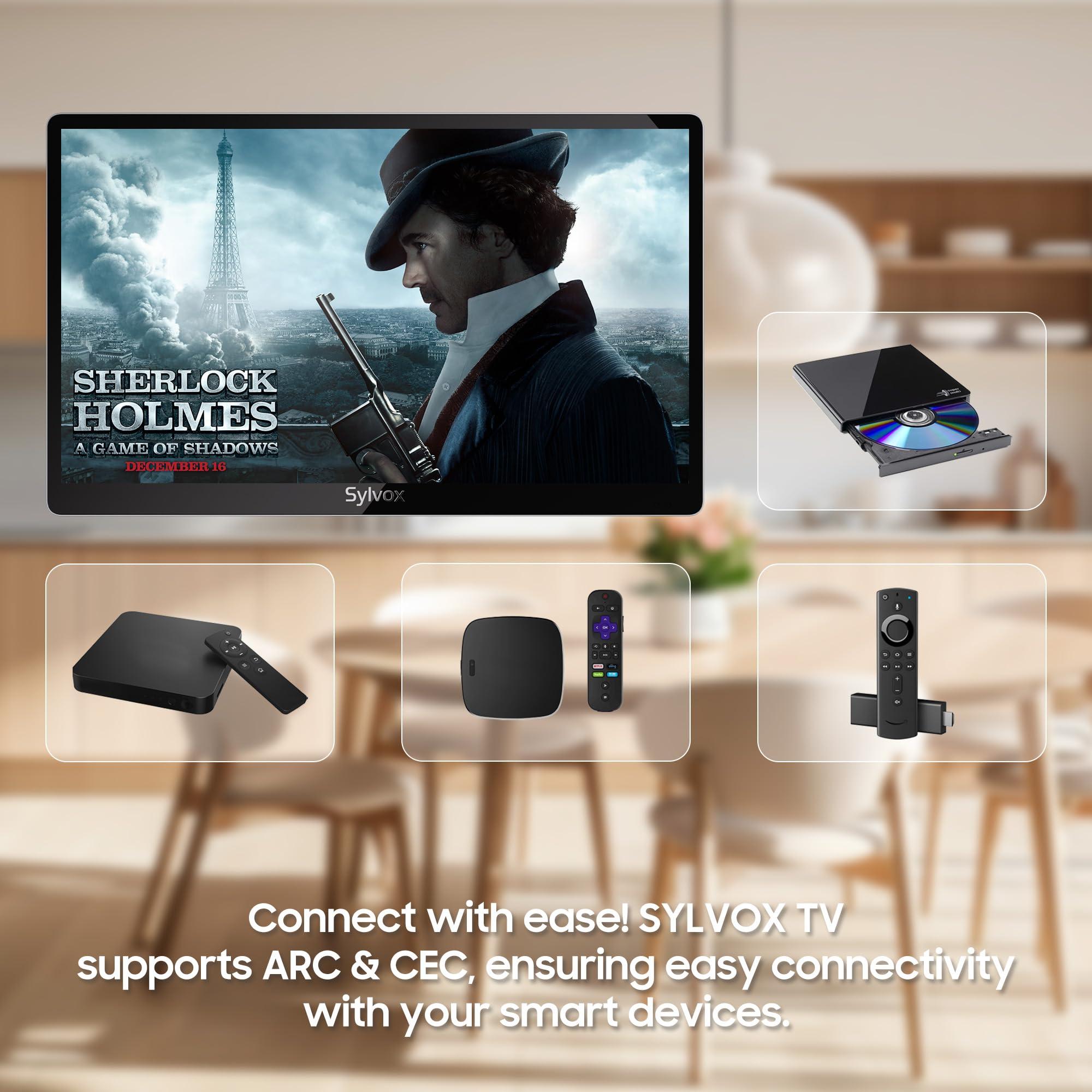 SYLVOX SYLVOX 15.6" Flip-Down TV for Under Cabinet, 12-Volt Small TV with 90-Degree Rotation, Digital Noise Reduction, and Storage Design for Kitchen, Bedroom, RV, and Yacht