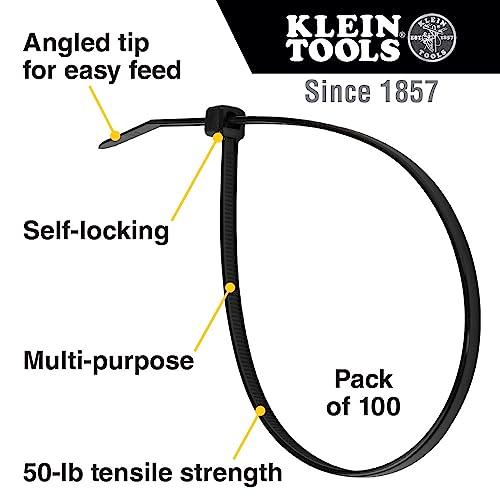 Klein Tools Klein Tools 450-200 Cable Ties, 50-Pound Tensile Strength, Heavy Duty Nylon Cable Zip Ties, Indoor / Outdoor Use, 7.75-Inch, Black, 100-Piece