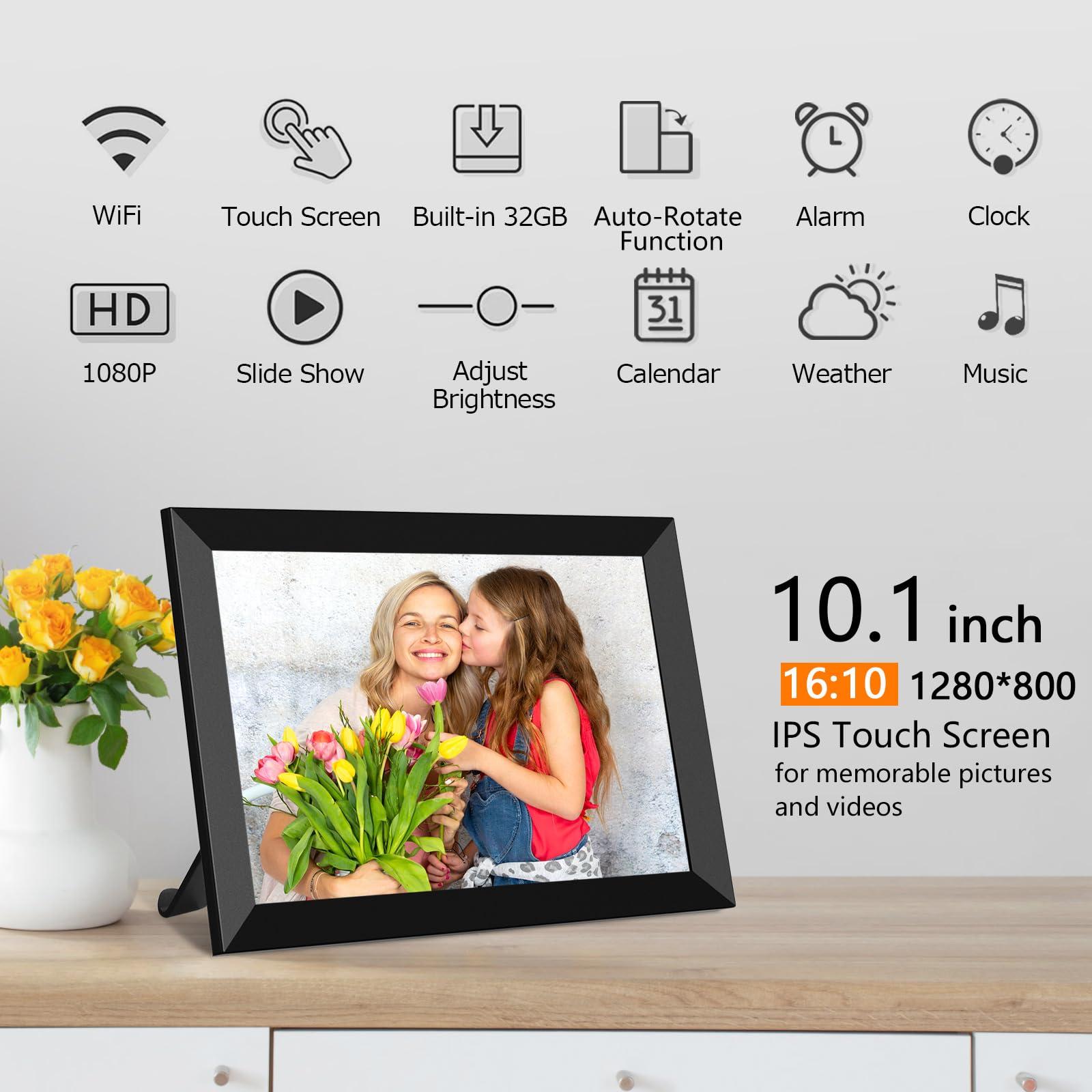 SSA SSAWiFiFrame WiFi Digital Picture Frame,Share Photo via App or Email from Anywhere 10.1 IPS Touchscreen,Auto-Rotate Support Music/Calendar/Weather/Clock, No Limited Cloudly Free App