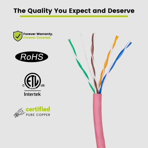 TRUE CABLE trueCABLE Cat5e Riser (CMR), 1000ft, Pink, 24AWG 4 Pair Solid Bare Copper, 350MHz, PoE++ (4PPoE), ETL Listed, Unshielded Twisted Pair (UTP), Bulk Ethernet Cable